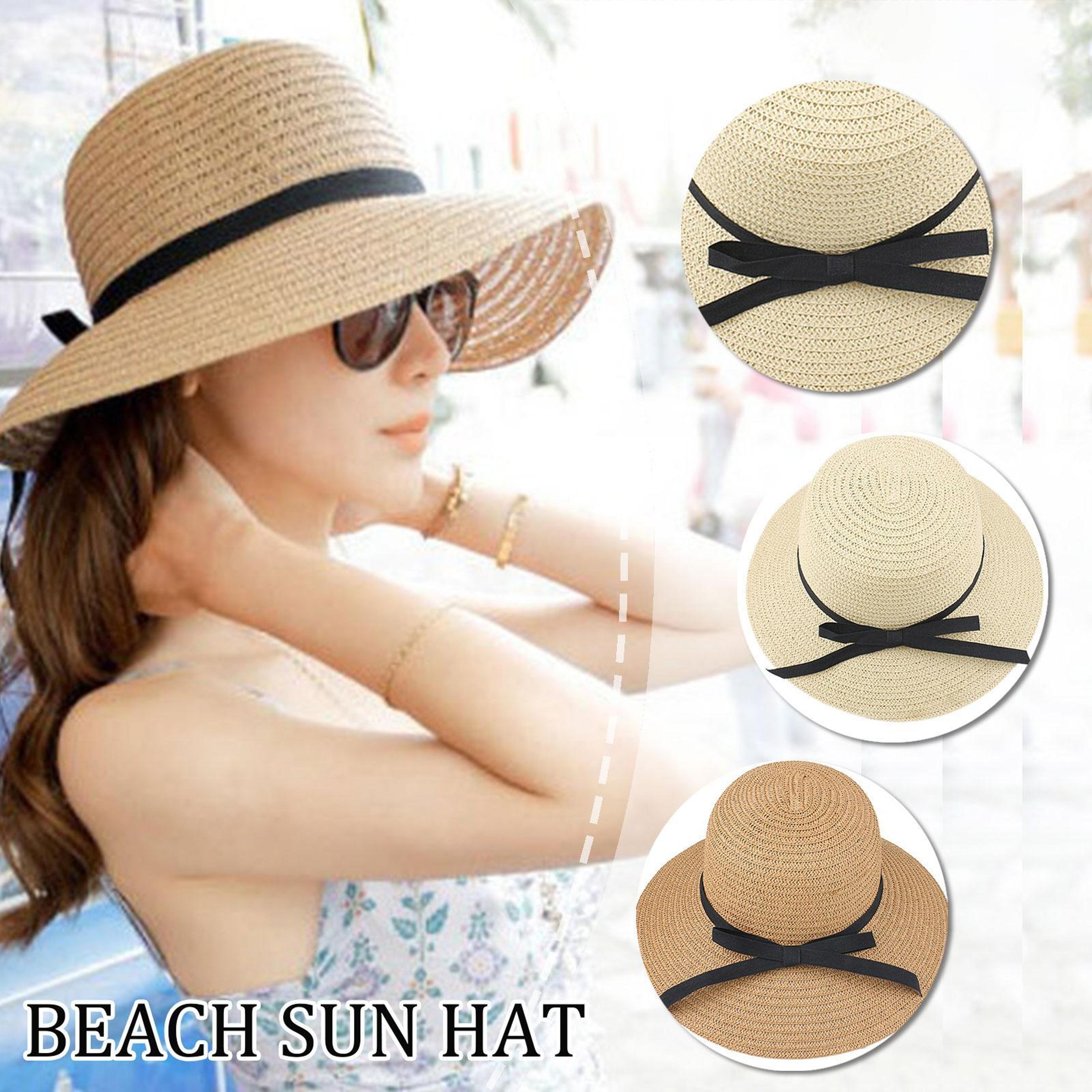 Wide Brim Foldable Straw Beach Hat  UV Protection Floppy Sun Hat 0