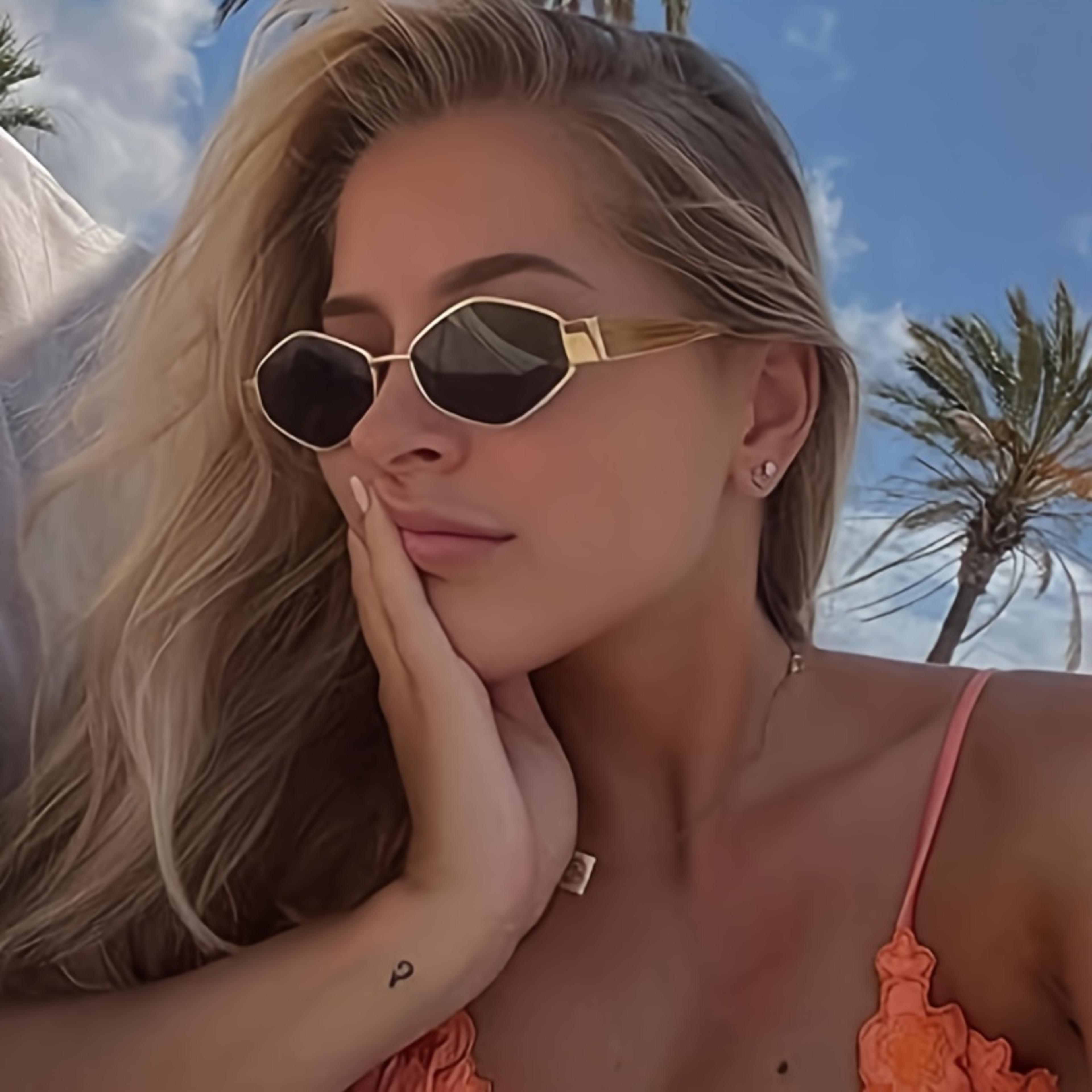 retro hexagon sunglasses for women – vintage gold metal frame geometric fashion eyewear