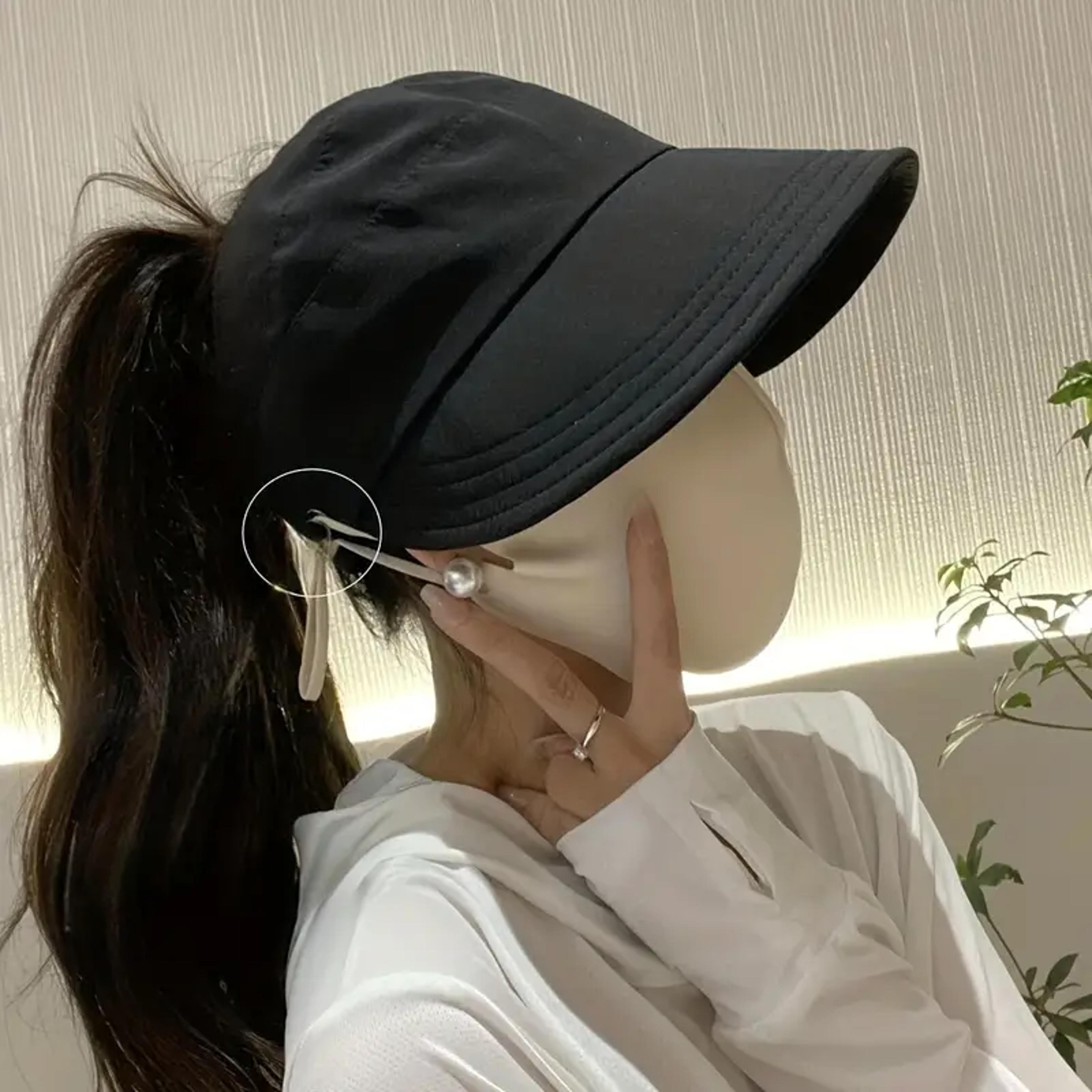 women's foldable ponytail sun hat wide brim uv protection breathable beach cap