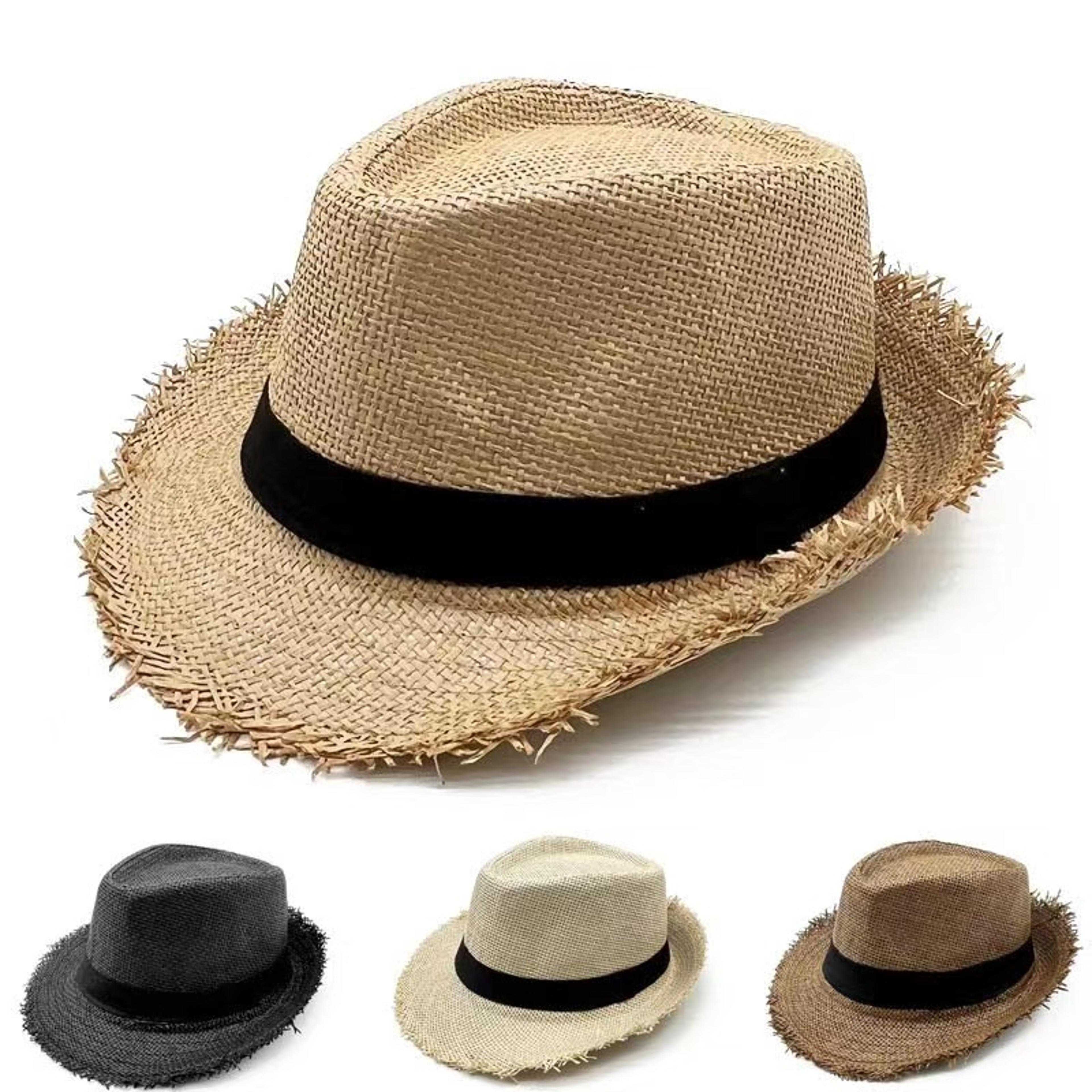 packable straw sun hat: wide brim breathable cowboy & jazz beach cap for men and women