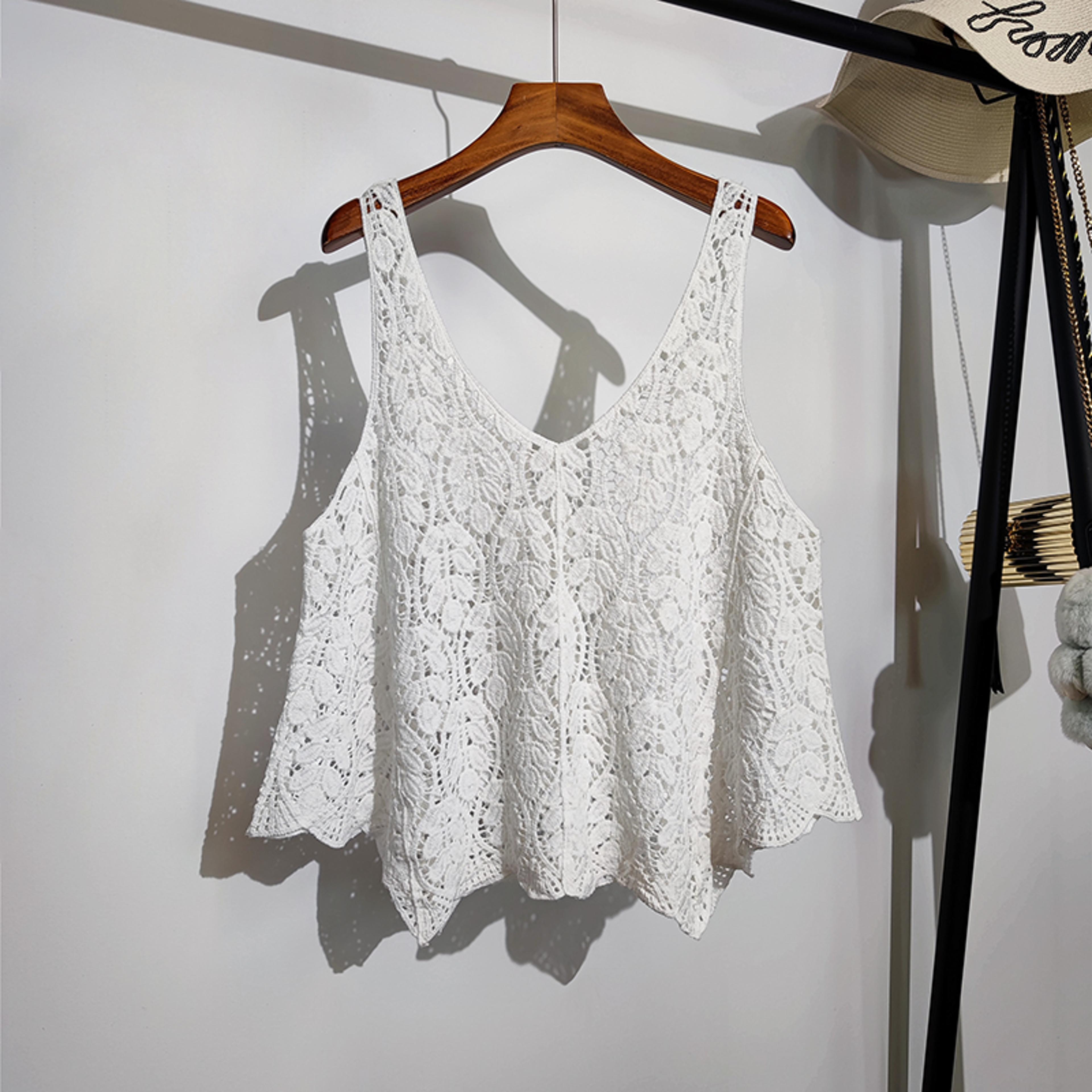 Bohemian Crochet Lace Tank Top  Leaf Embroidery Summer Knit Cover Up 5