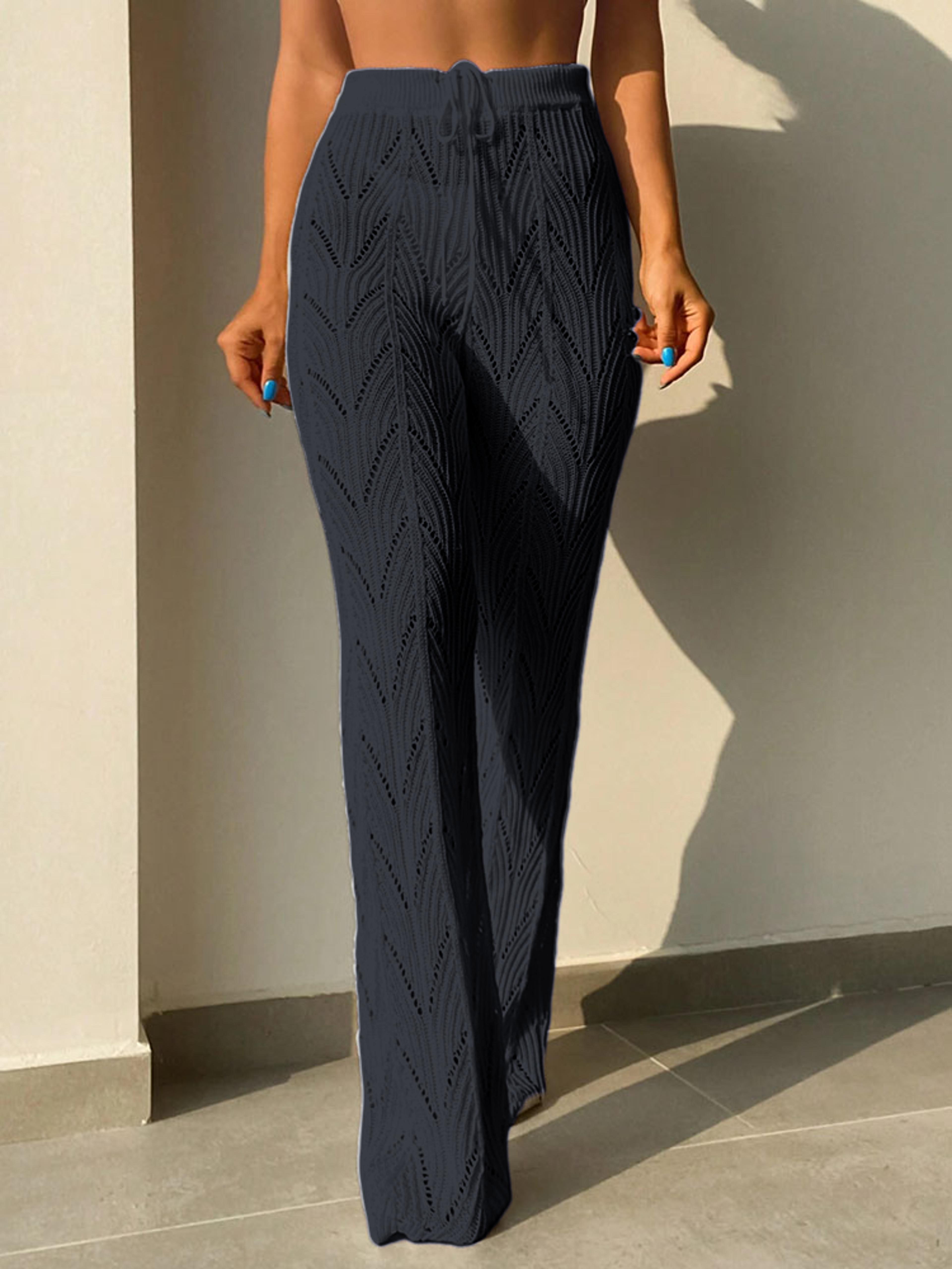 Aura Elements Open Stitch Crochet Knit Beach Cover Up Pants 4