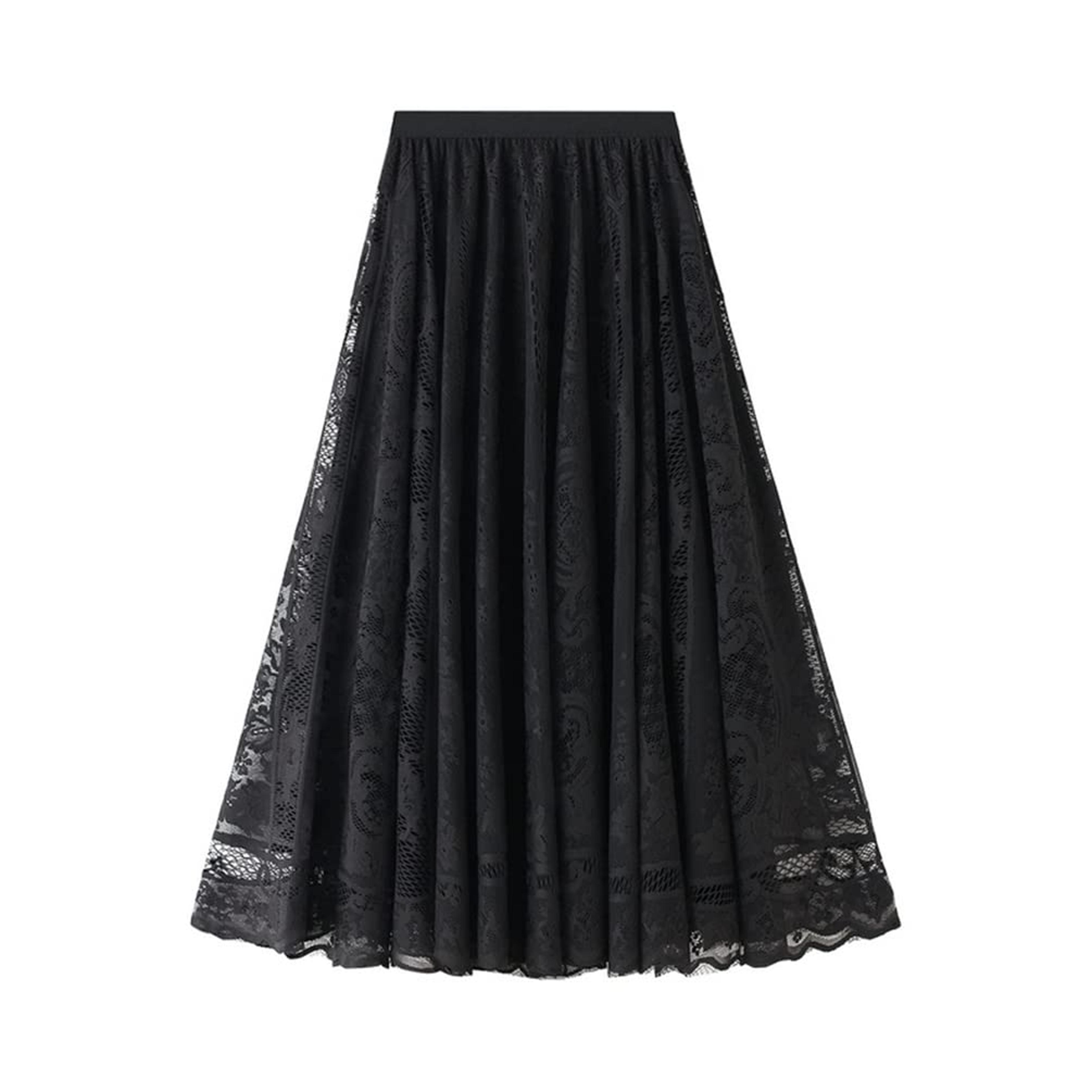 Ethereal Flowy Aline Mesh Skirt  Elegant Sheer Lace Skirt For Women 4