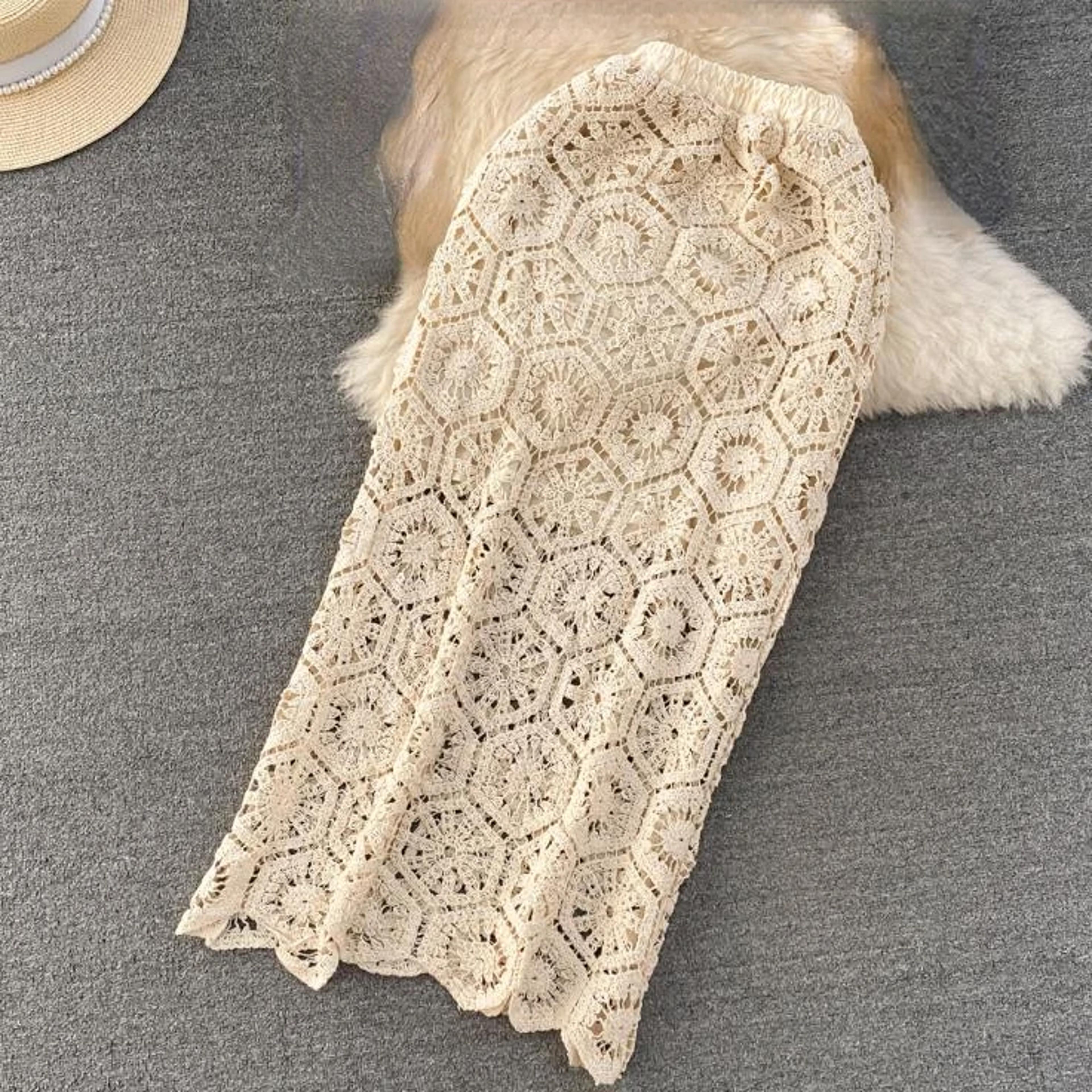 Boho Crochet Beach Skirt Hollow Out Floral Knit Summer Cover Up 6