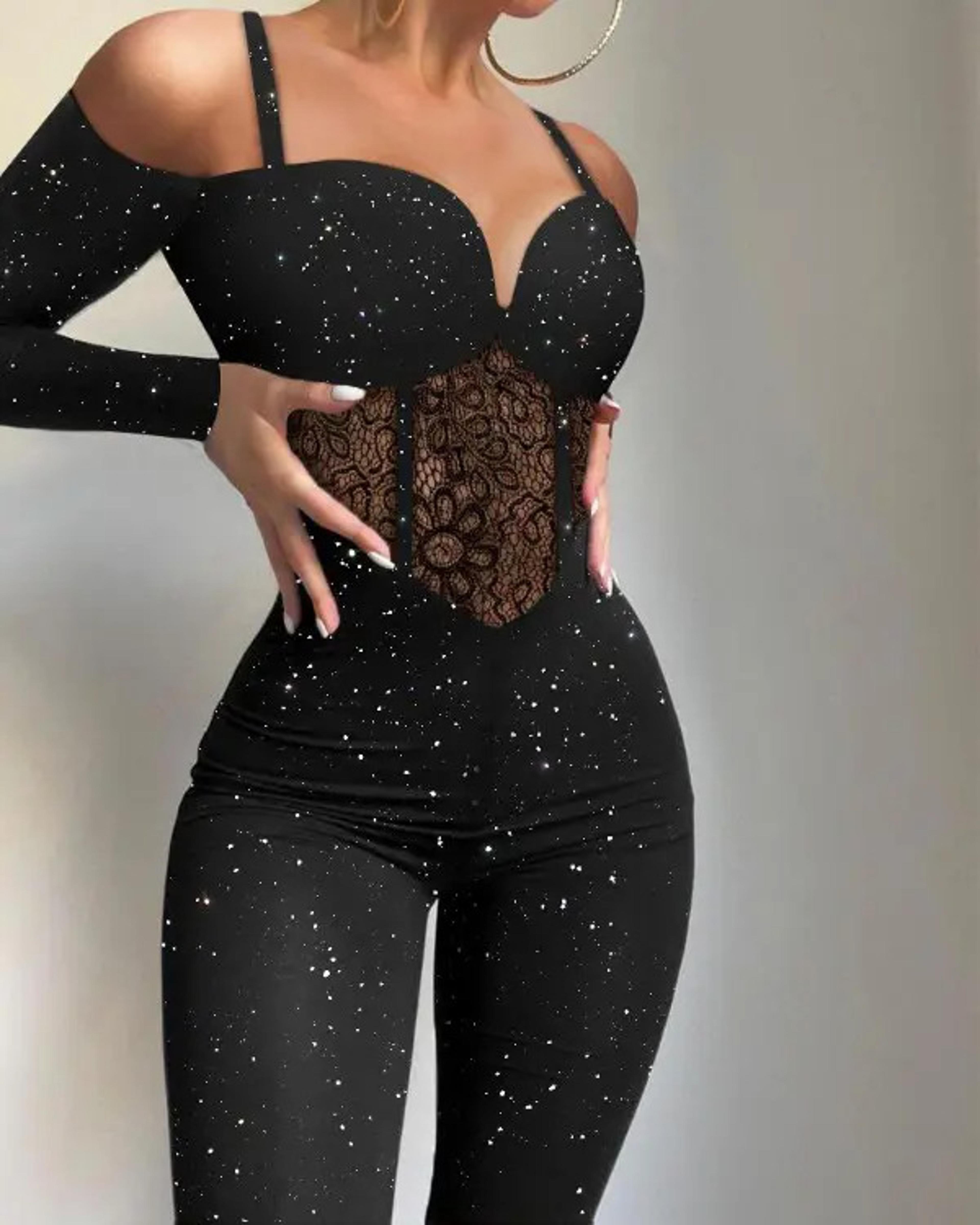 Lace Hollow Out High Waist Bodycon Jumpsuit 2