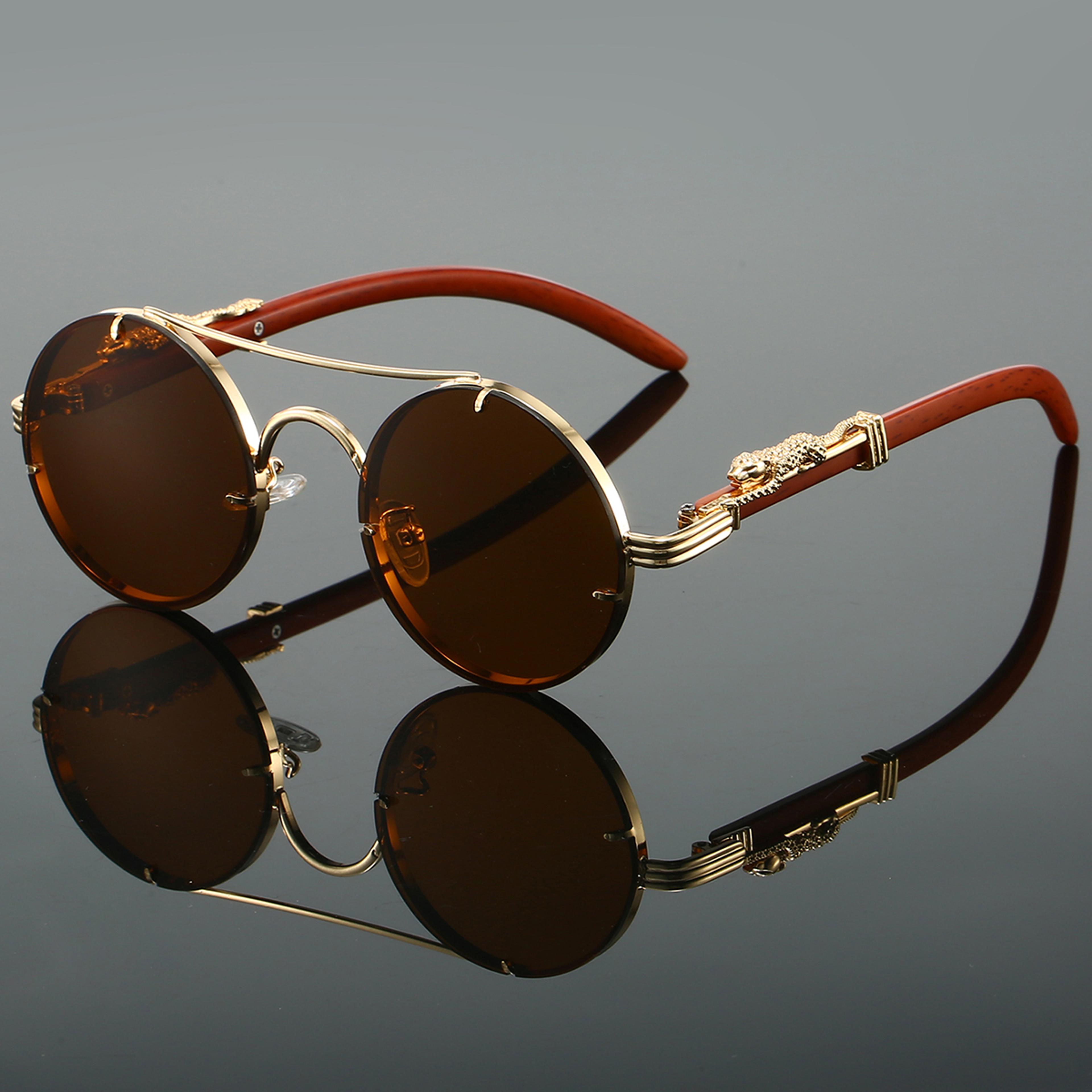 Aura Vintage Round Sunglasses  Retro Double Bridge Sunglasses  Trendy Unisex Shades 1