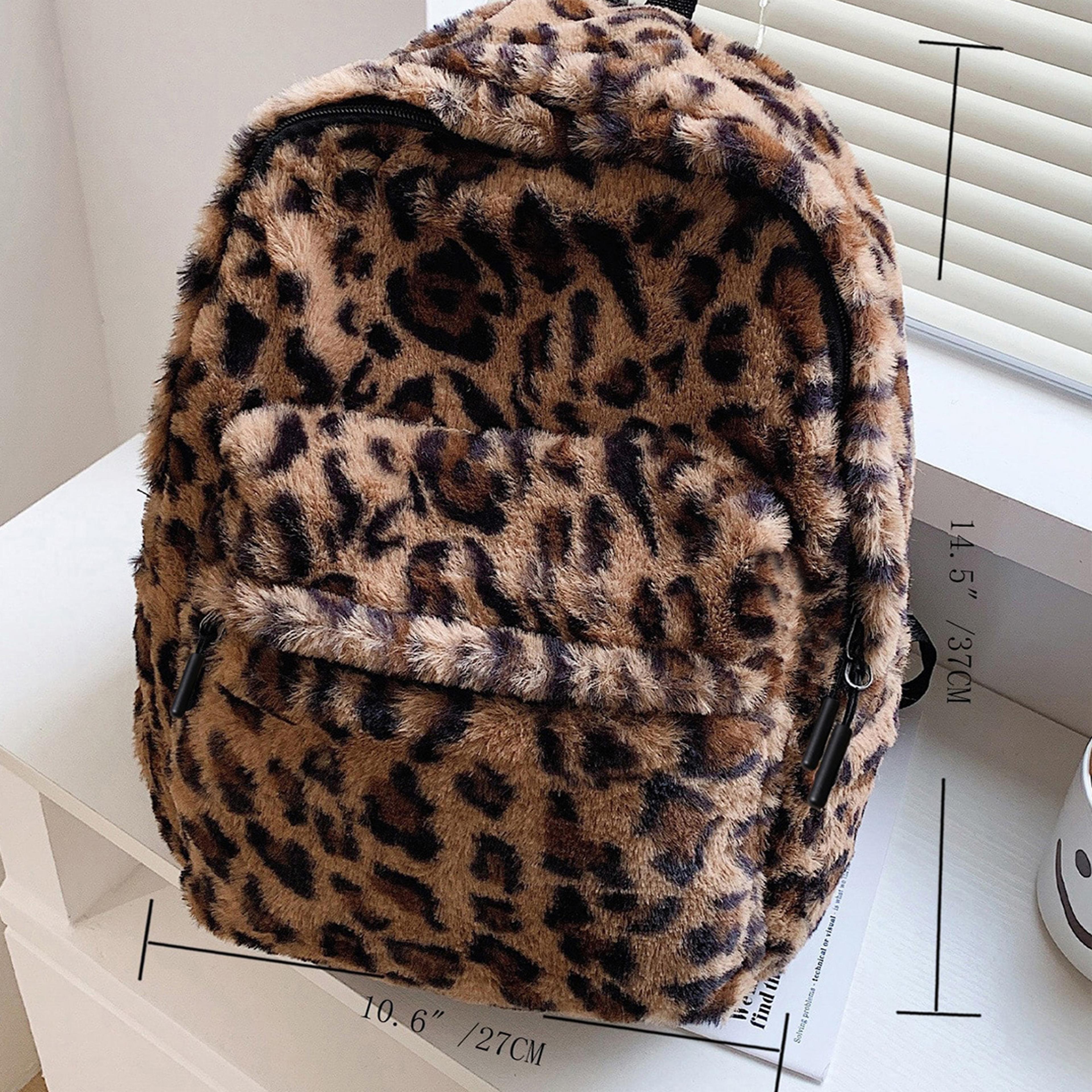 Leopard Print Plush Backpack Purse With Adjustable Straps 1