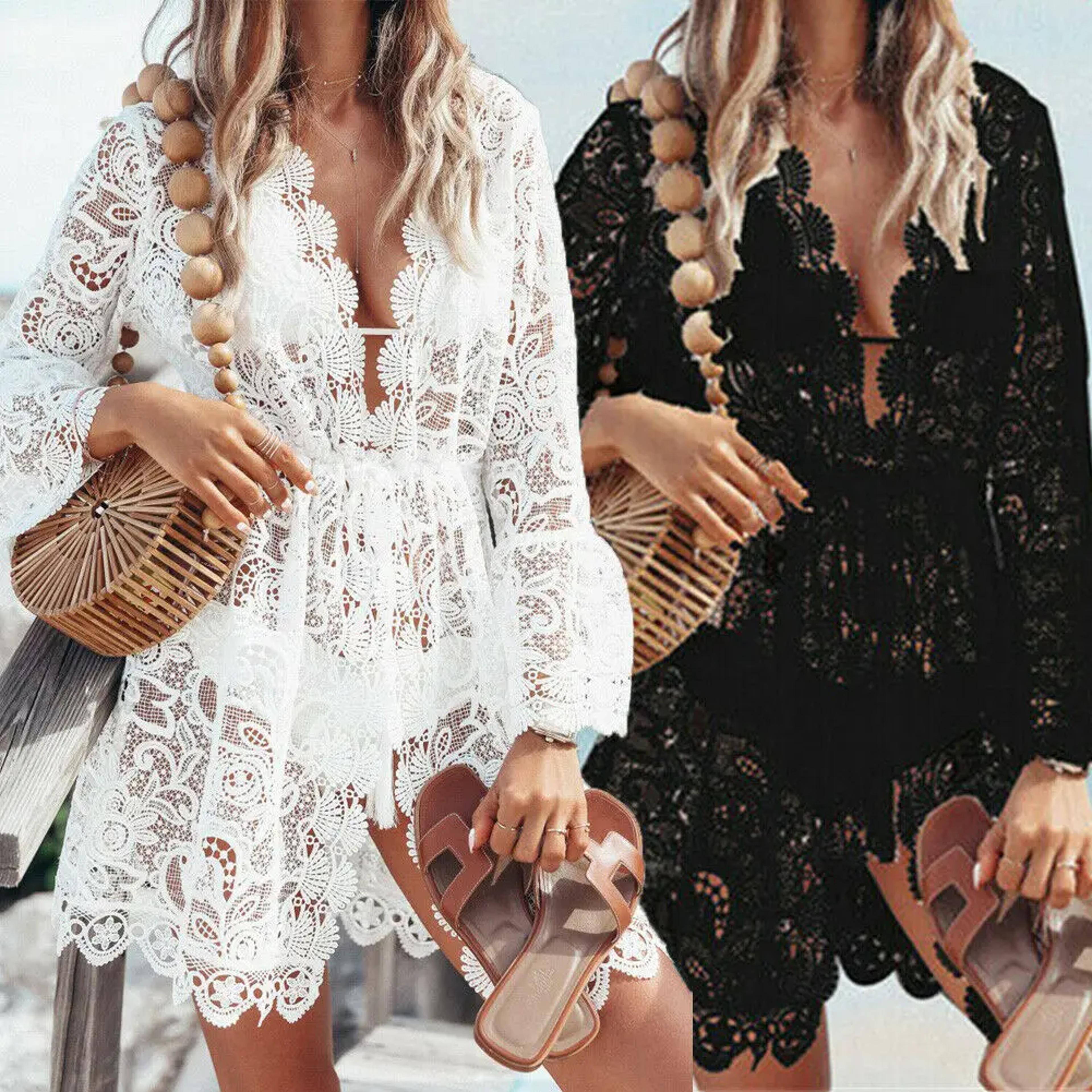 Boho Crochet VNeck Beach Dress Cover Up 4