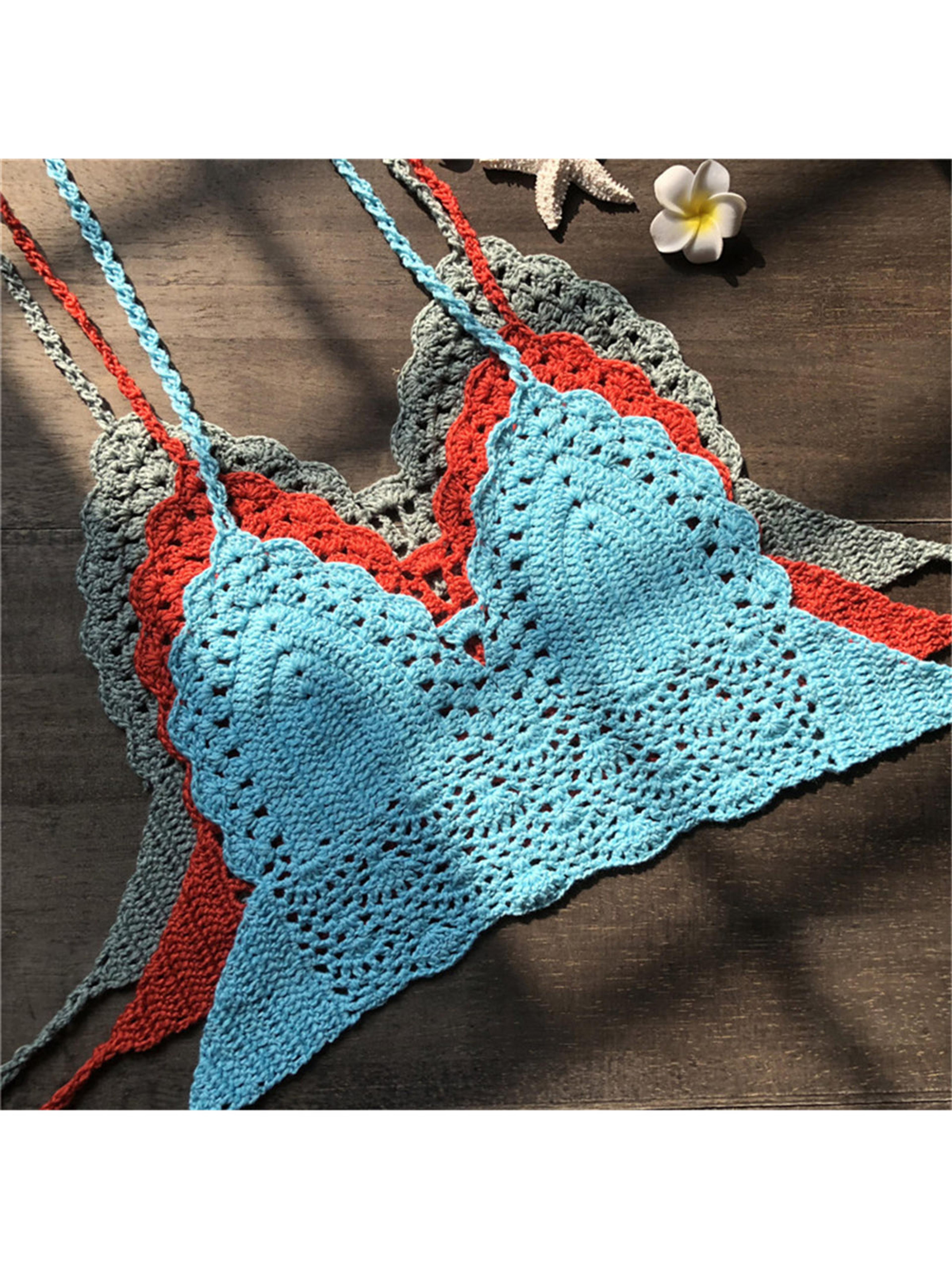 Chic Hollow Out Beach Top Crochet Knitted Bikini Top For Women Boho Swimwear 3