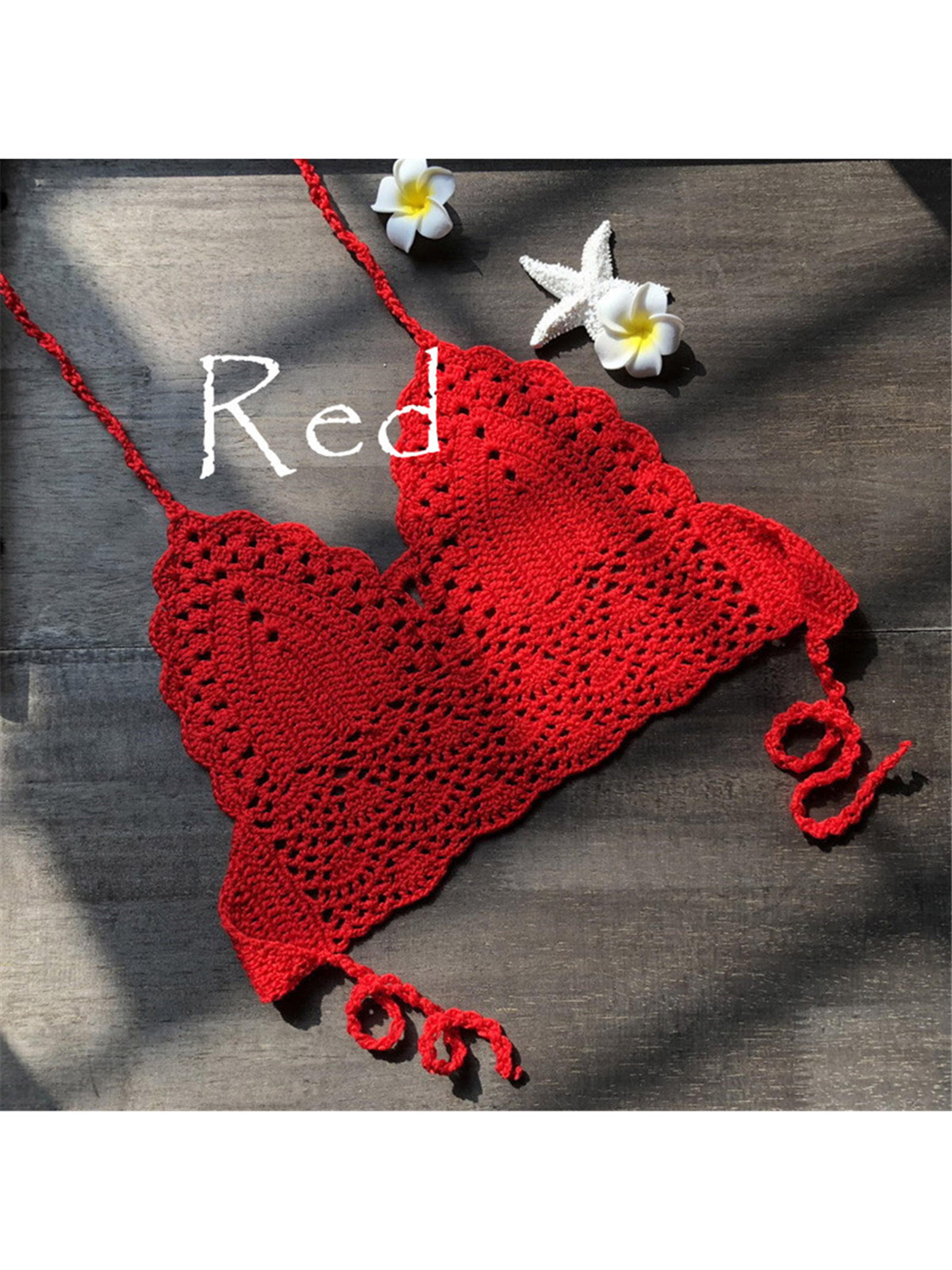 Chic Hollow Out Beach Top Crochet Knitted Bikini Top For Women Boho Swimwear 9