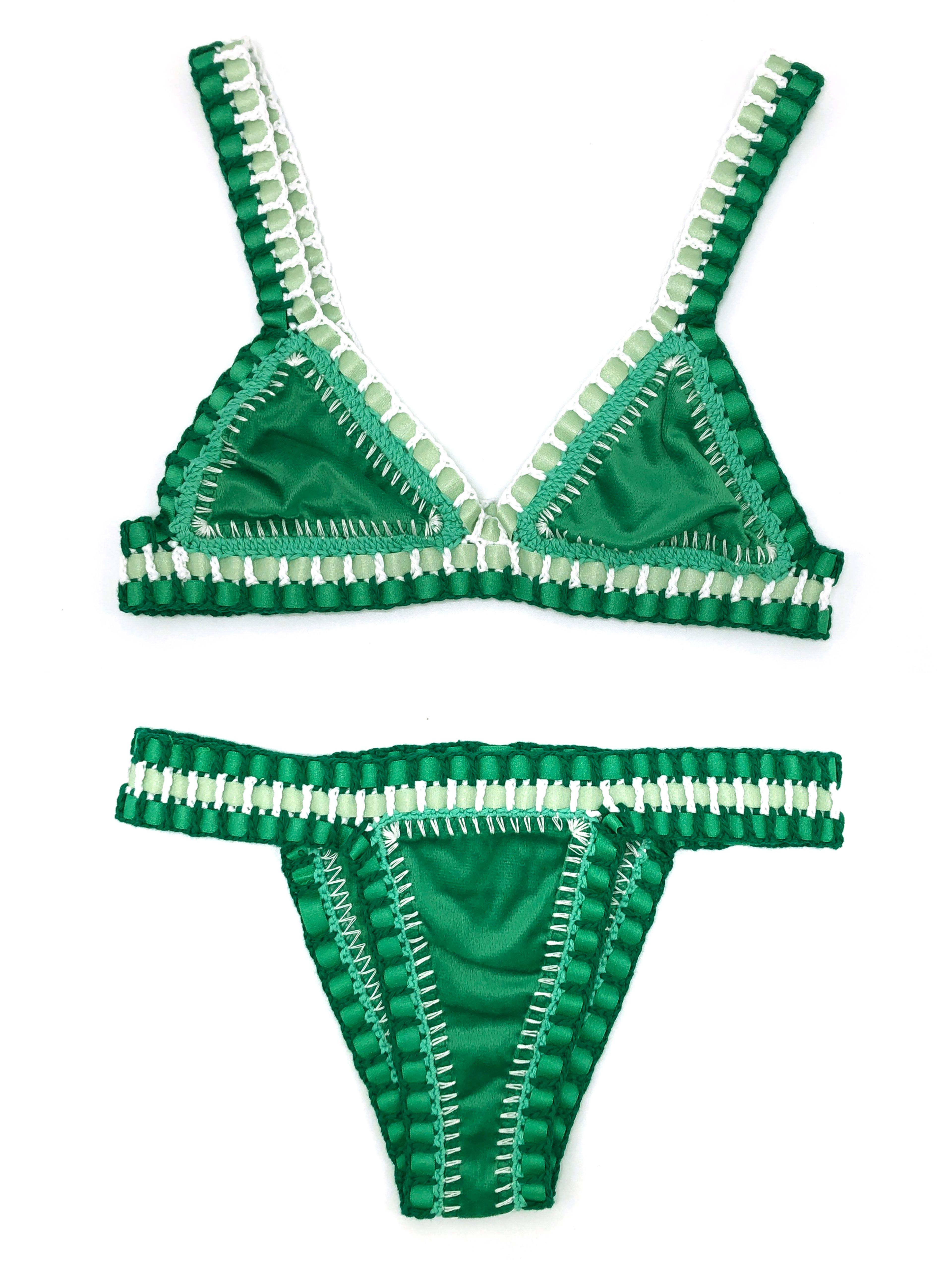 Luxury Velvet Crochet Bikini Set  Handmade Triangle Bathing Suit 0