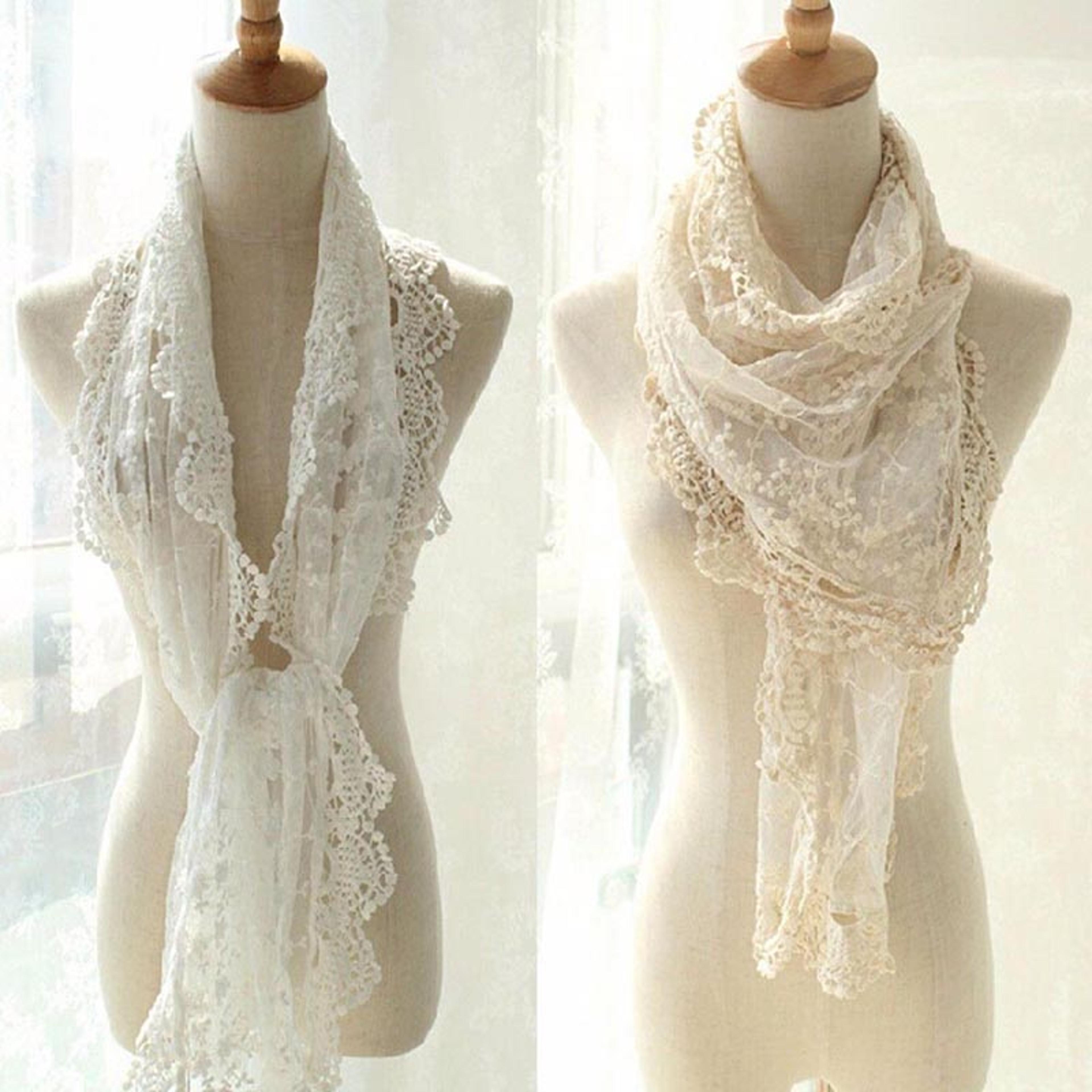 Elegant Floral Embroidery Lace Scarf  Vintage Mesh Bridal Shawl For Women 1