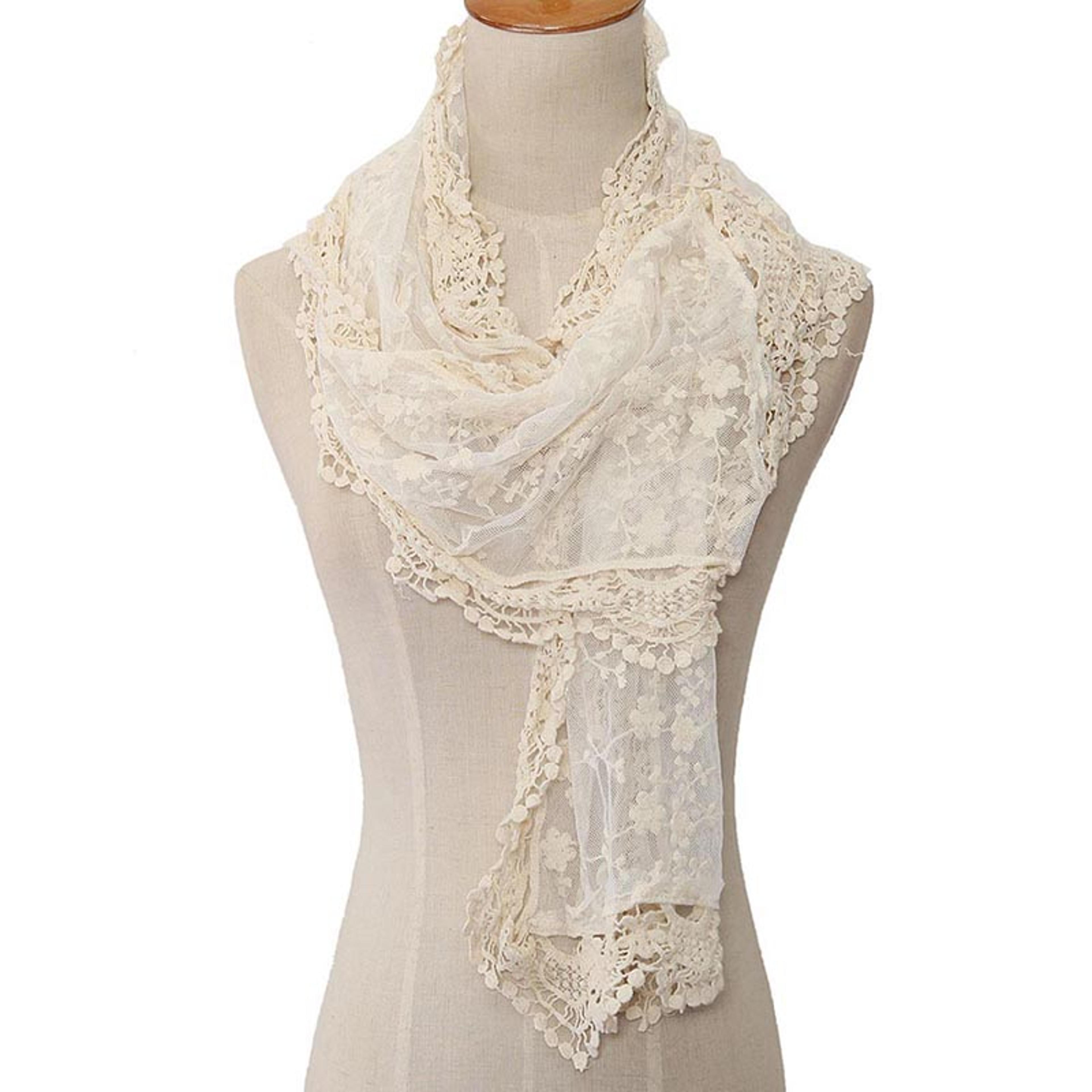 Elegant Floral Embroidery Lace Scarf  Vintage Mesh Bridal Shawl For Women 5