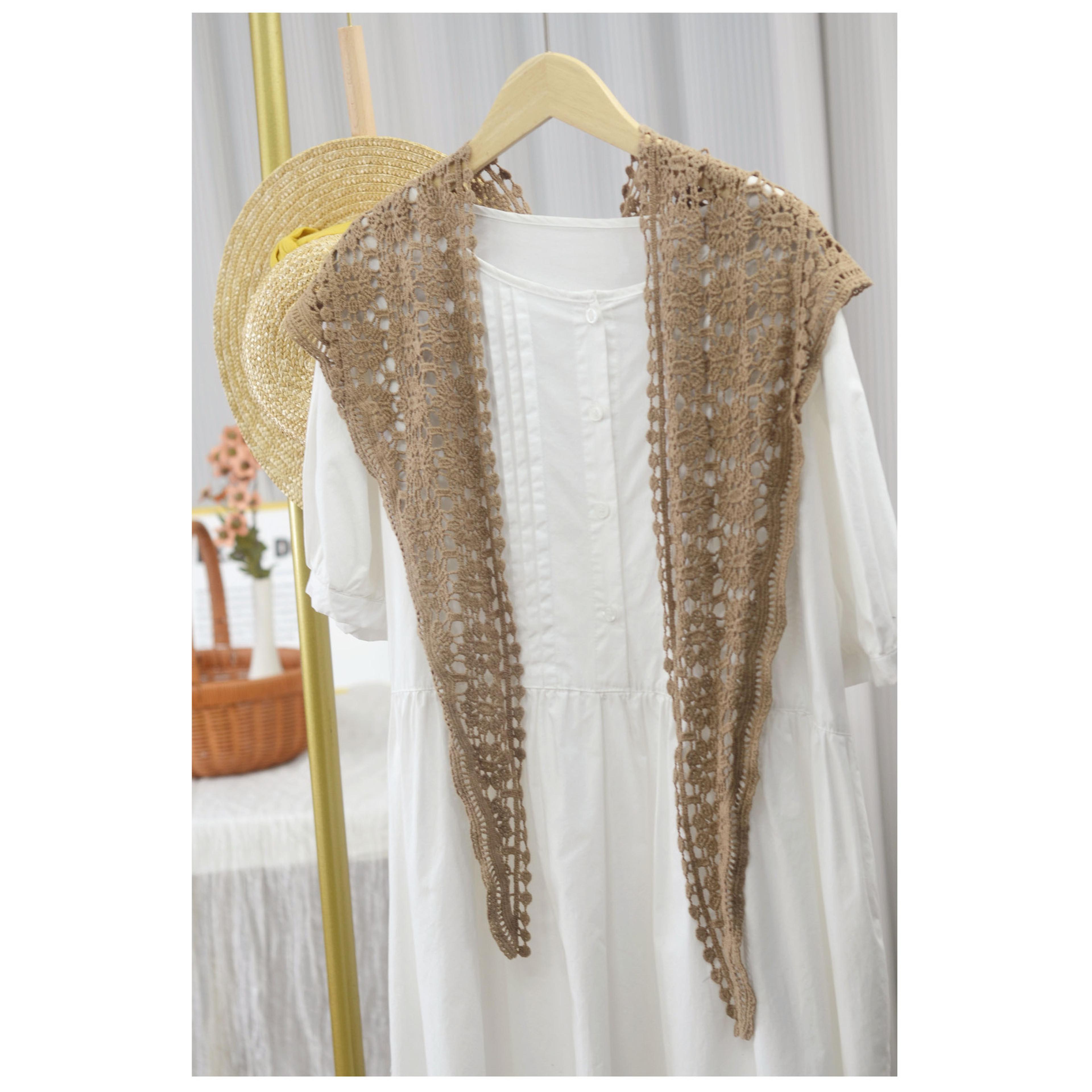 Johnature Cotton Handmade Crochet Triangle Scarf Versatile Summer Wrap  Hollow Knit Shawl 4