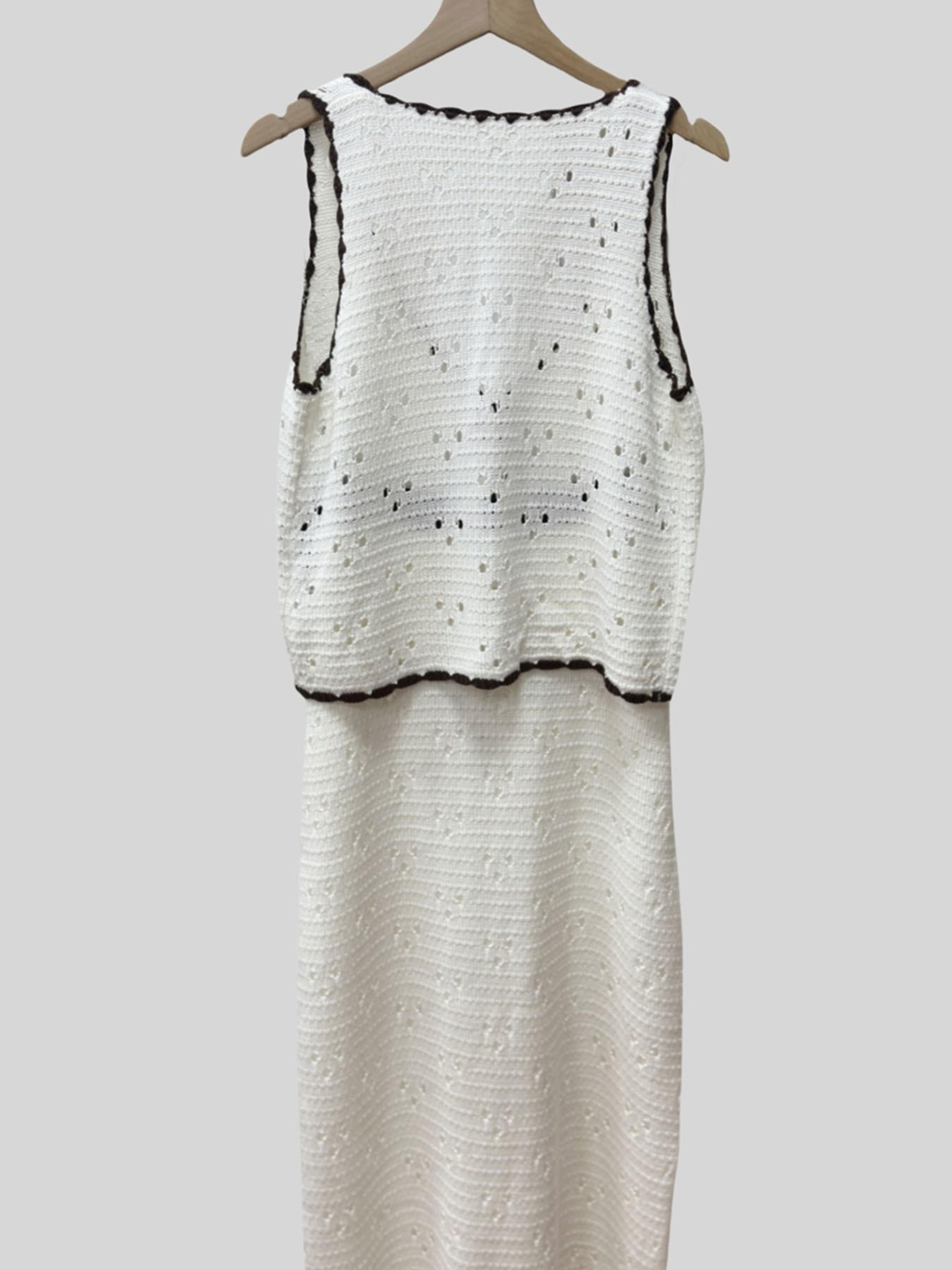 Boho Knit Long Skirt Set With Split Color Cardigan Vest 1
