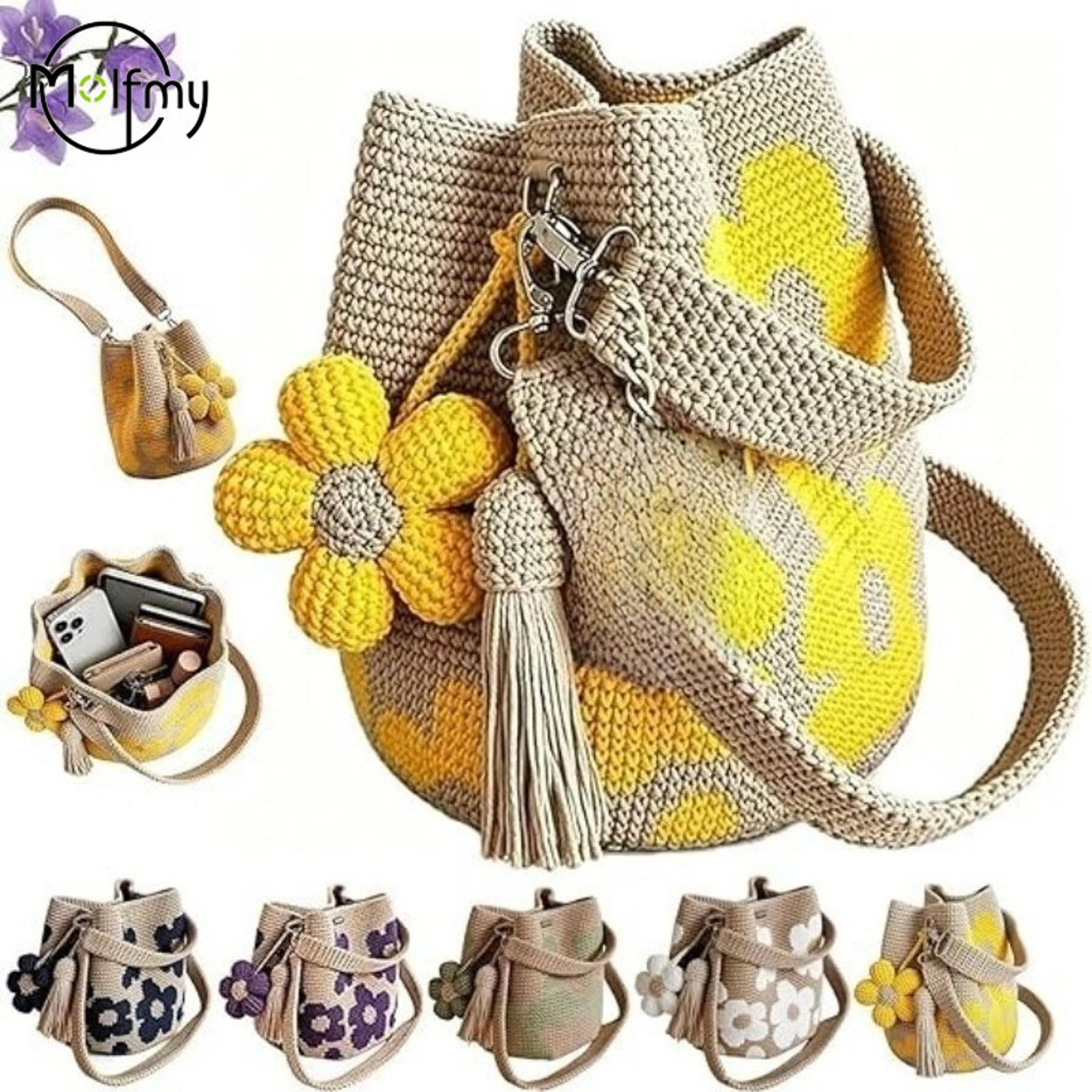 meadow knit handmade floral tote bag boho crochet crossbody purse for women