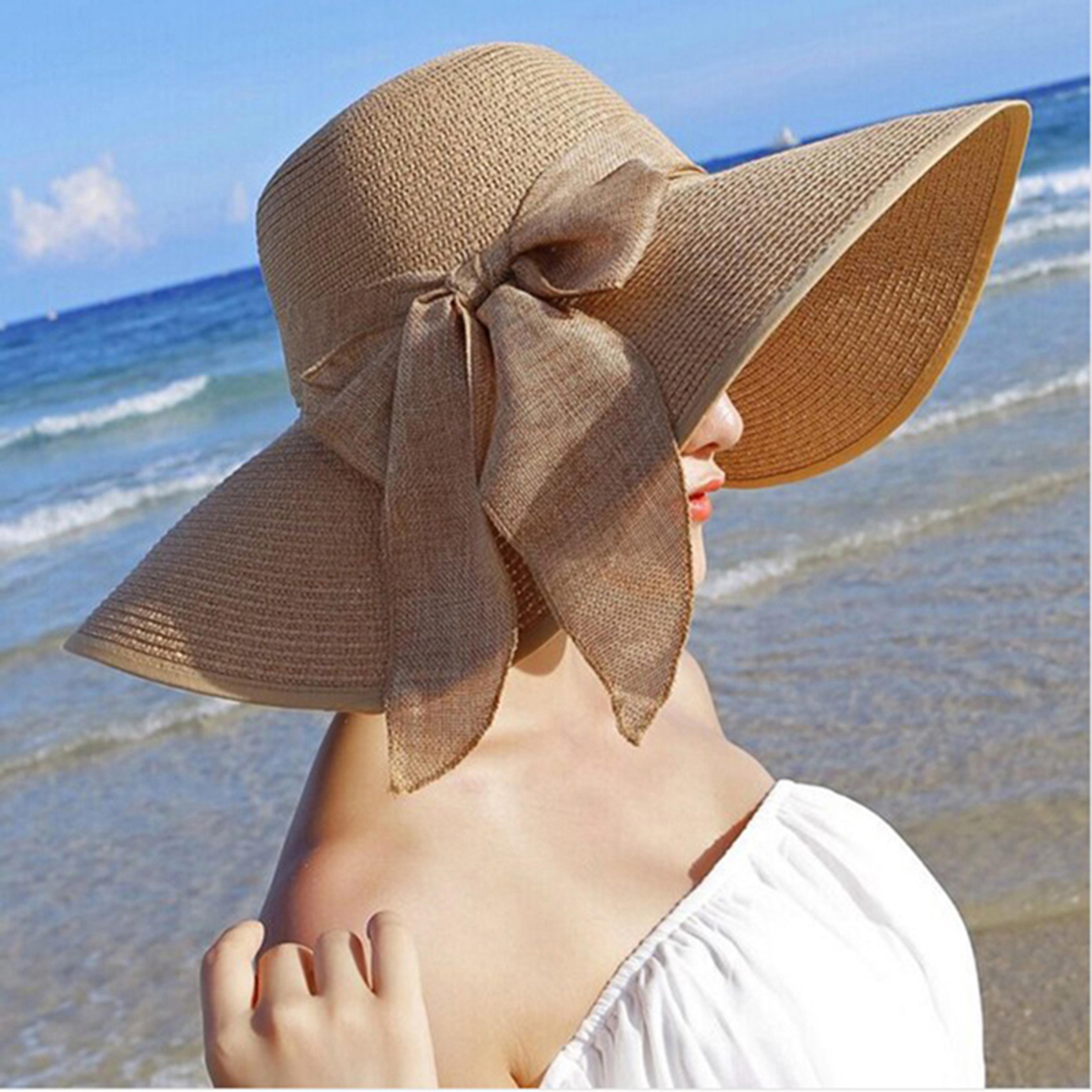 Packable Wide Brim Straw Hat With Elegant Bowknot Chic Foldable Beach Hat For Women 1