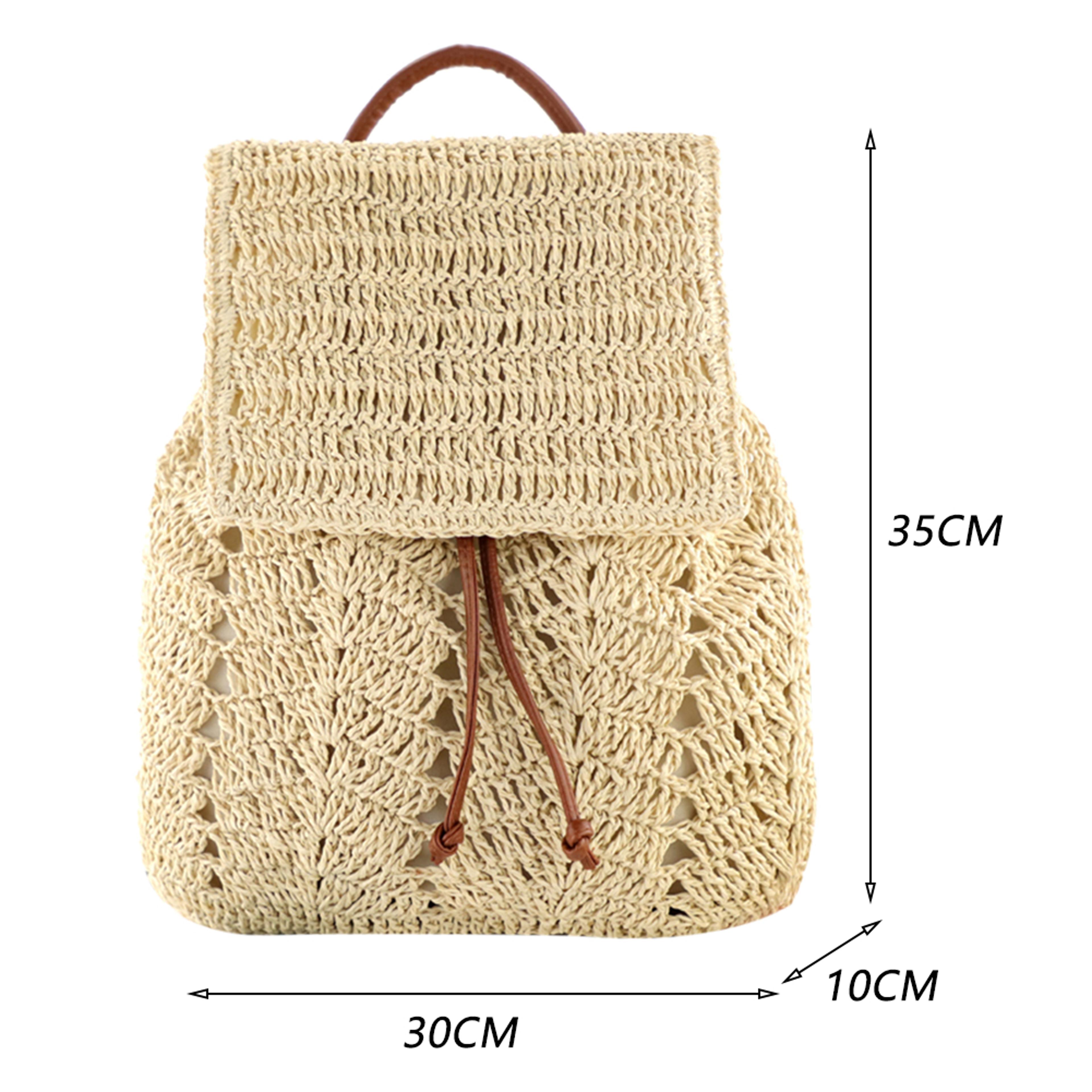 Handmade Woven Straw Backpack Casual Beach Shoulder Bag With Top Handle 1