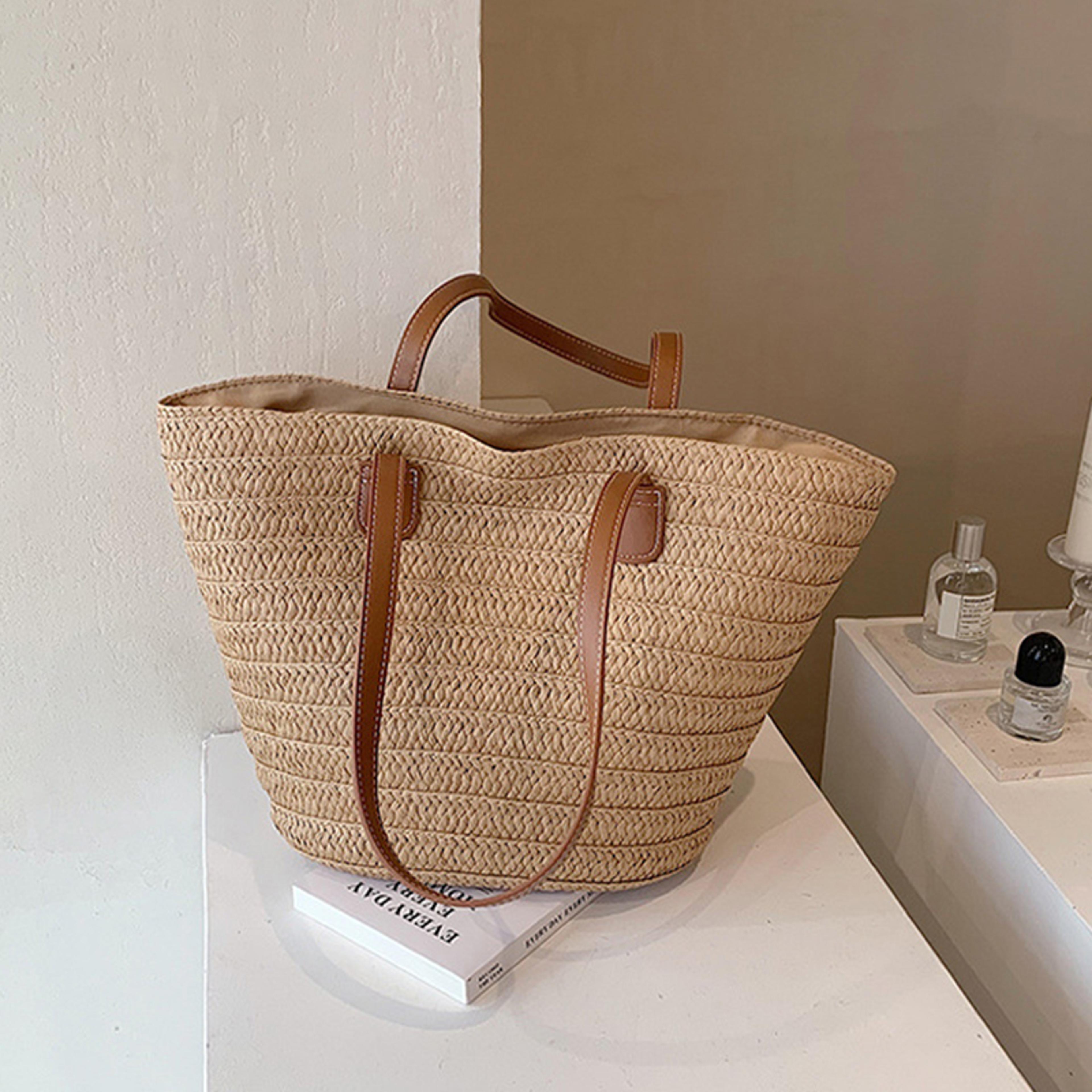 bohemian straw woven tote bag large capacity summer beach handbag