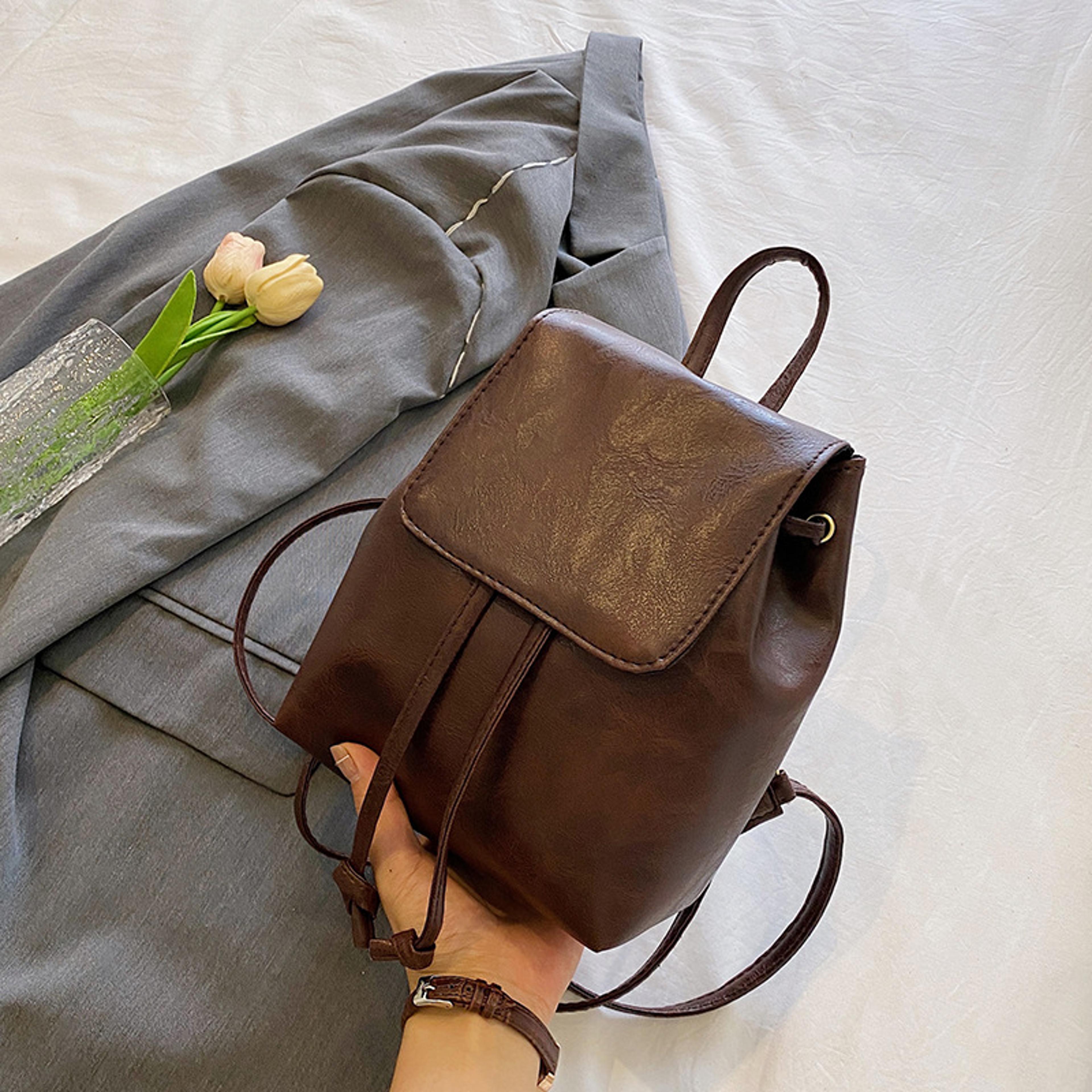 Small Drawstring Flap Backpack Mini PU Leather Fashion Travel Purse 6