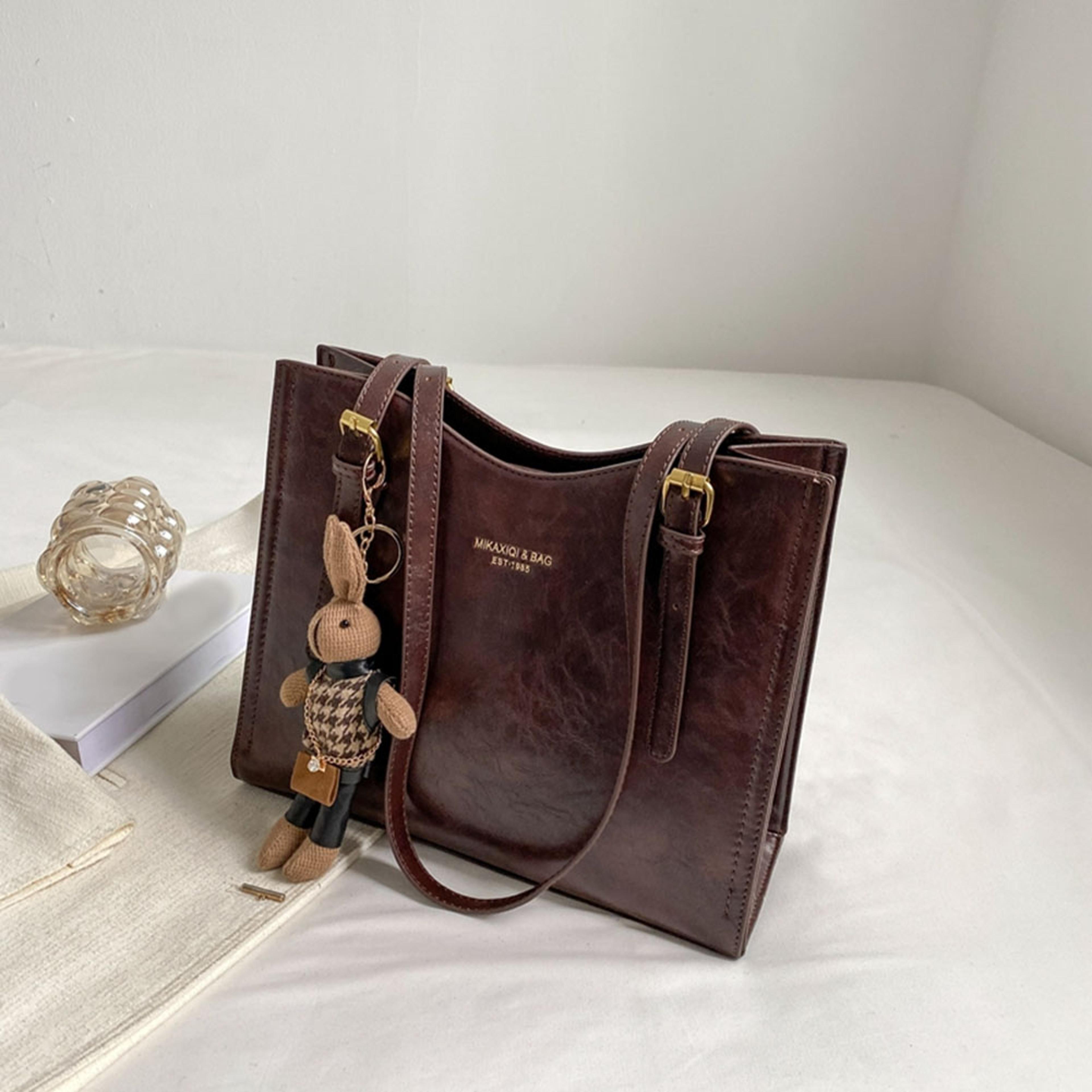 vintage slouchy tote bag with pendant – large capacity shoulder purse for women