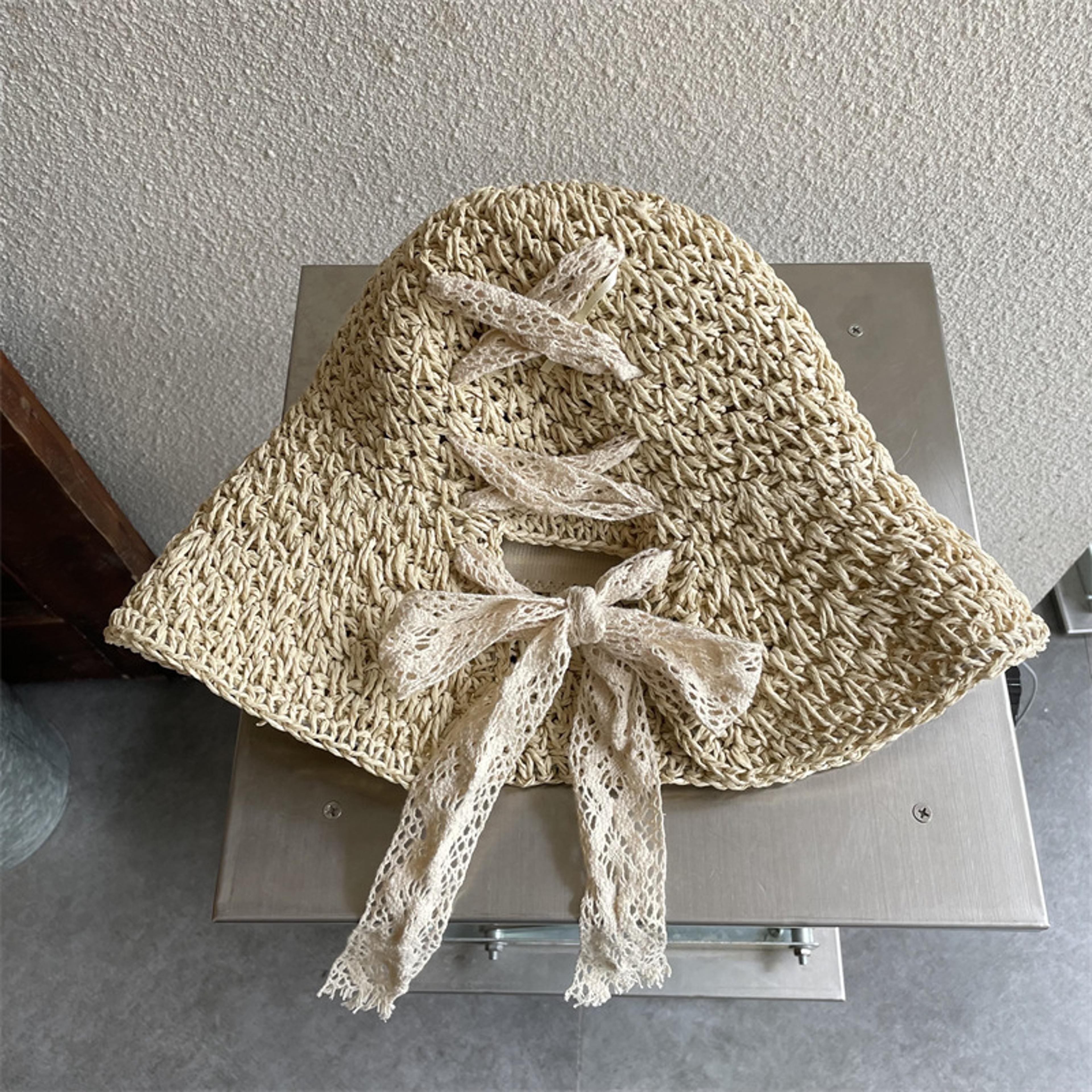 Womens Lace Bow Crochet Sun Hat Foldable Summer Beach Cap 3