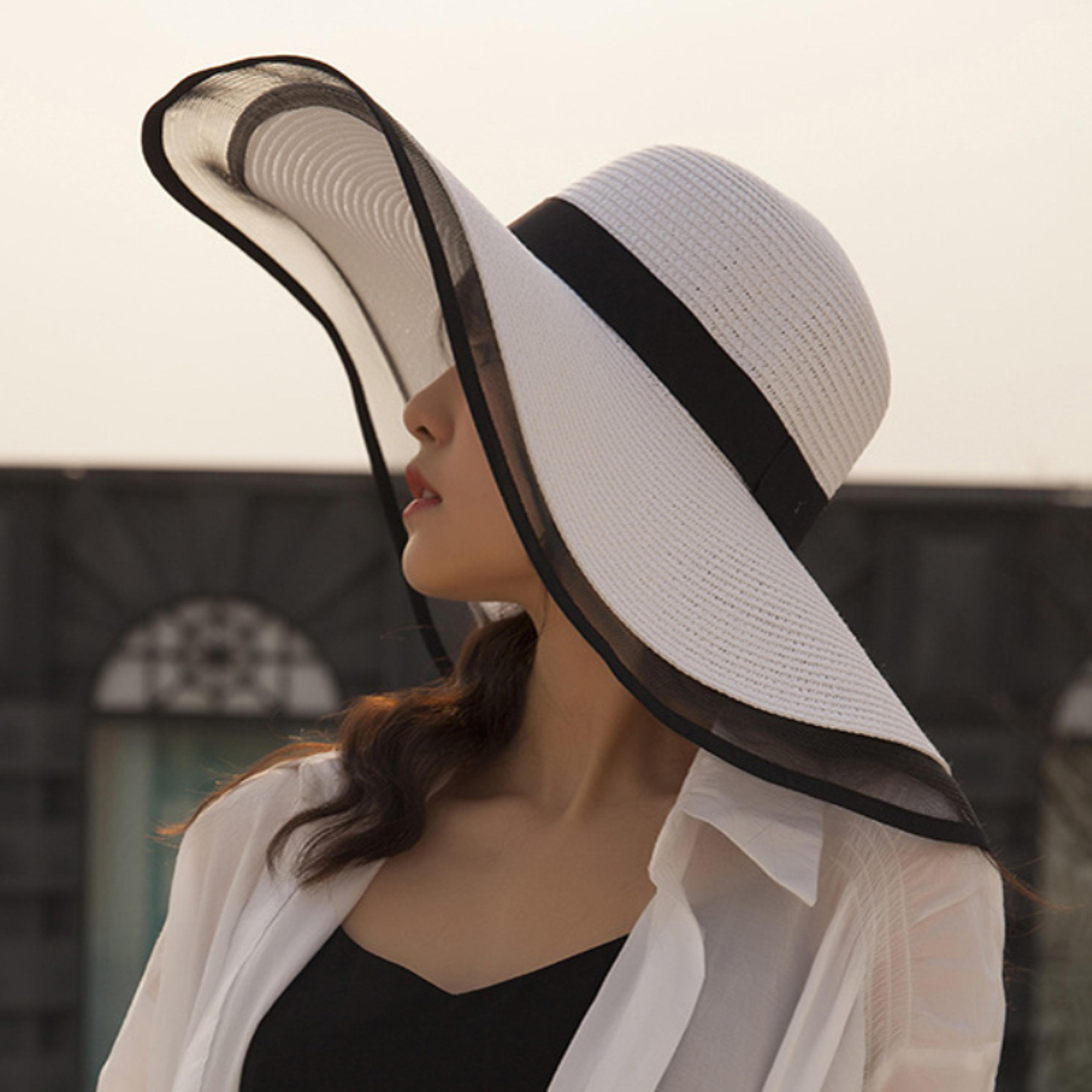 elegant wide brim sun hat for women – breathable summer beach hat with uv protection