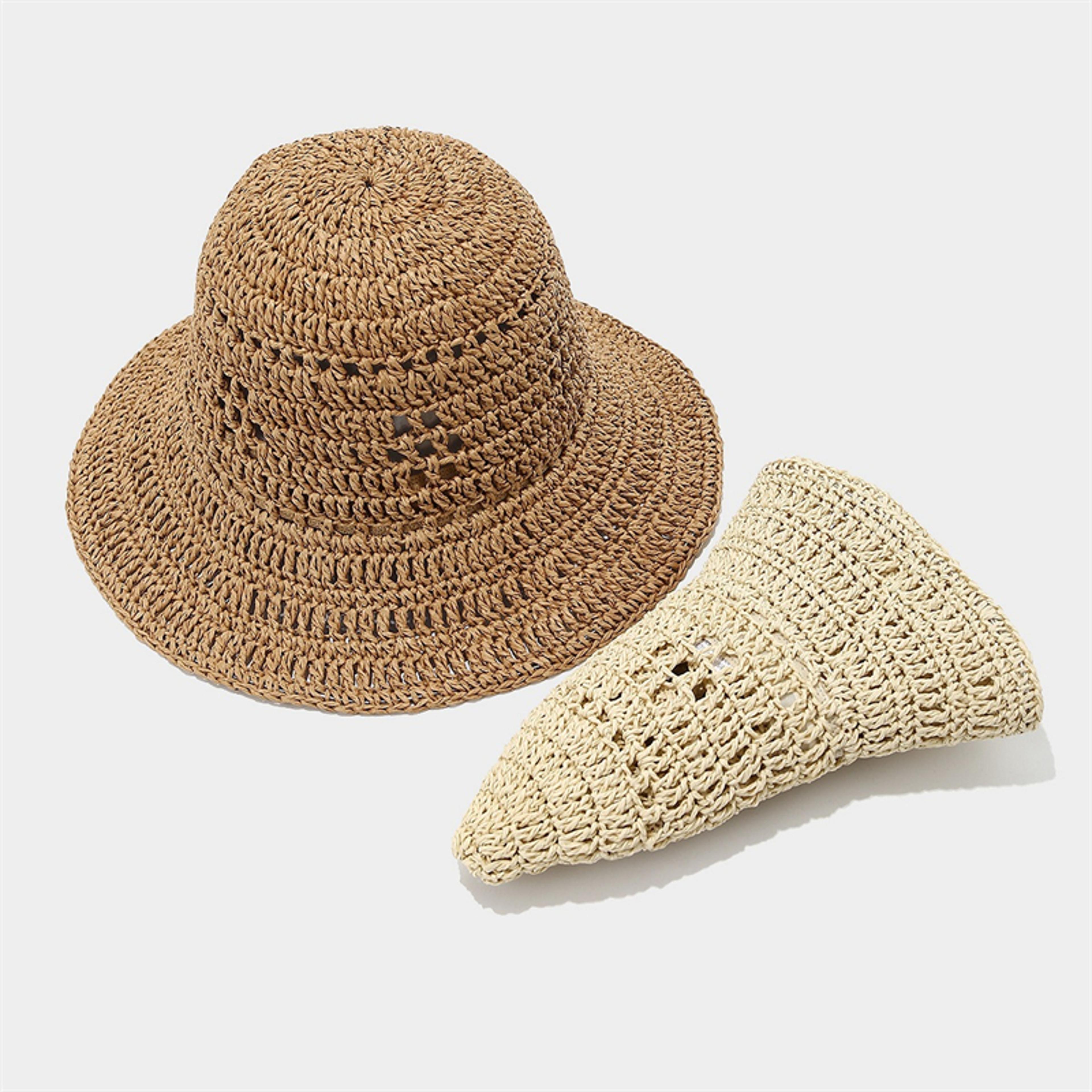 Womens Straw Bucket Hat Breathable Wide Brim Sunshade For Beach Travel 2