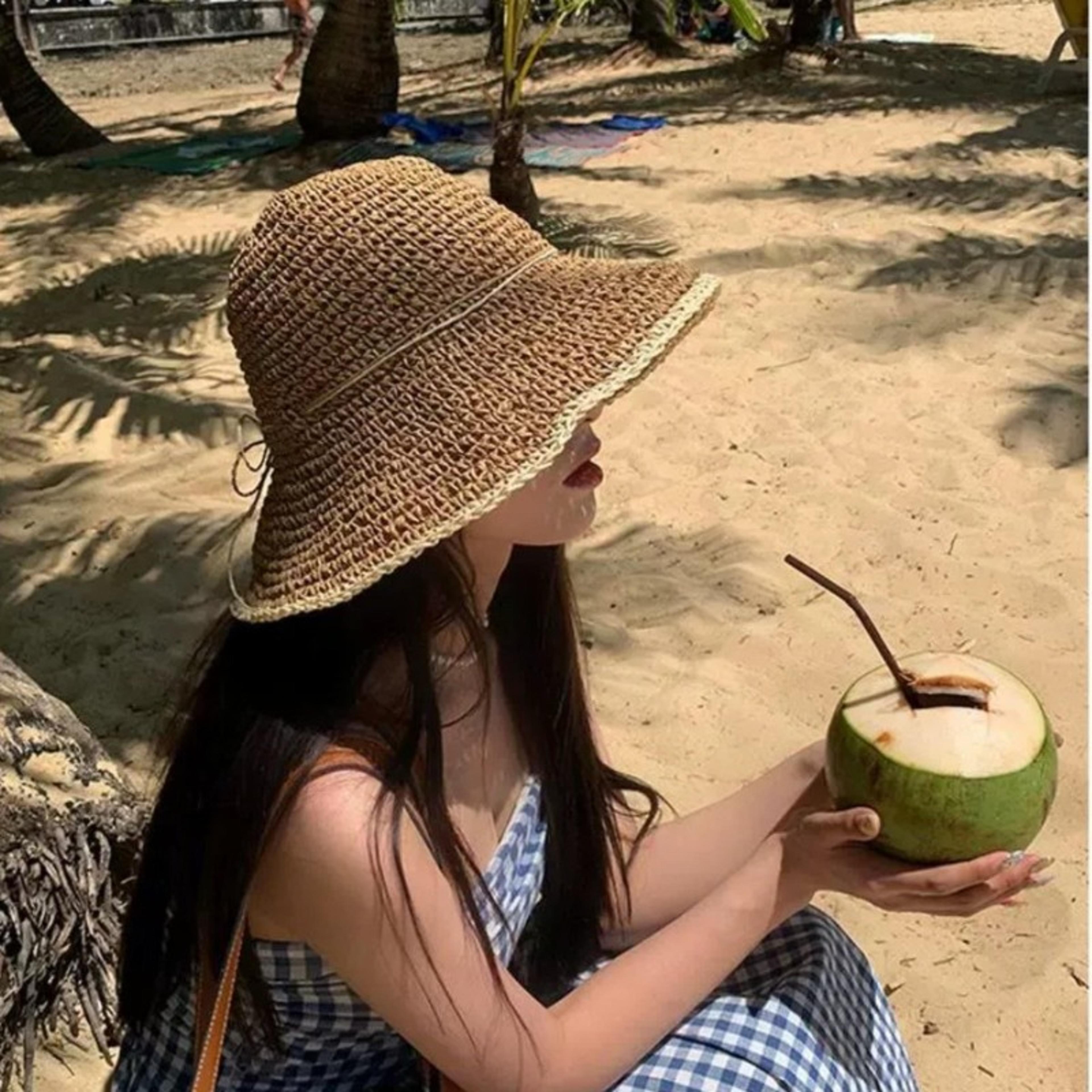 Hand Woven Wide Brim Straw Sun Hat For Women Summer Beach Visor 1