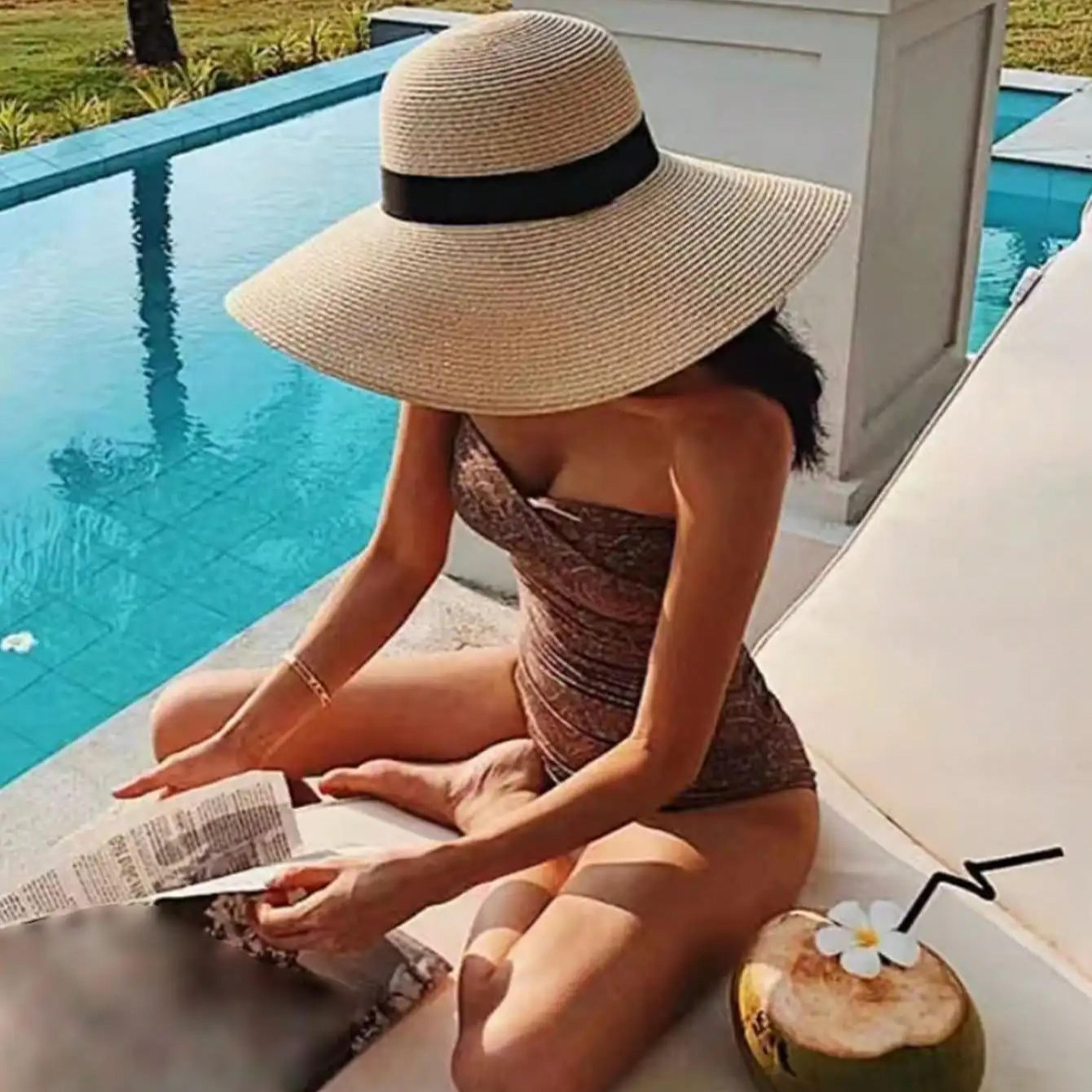 Women Retro Wide Brim Straw Sun Hat For Beach Vacation 4