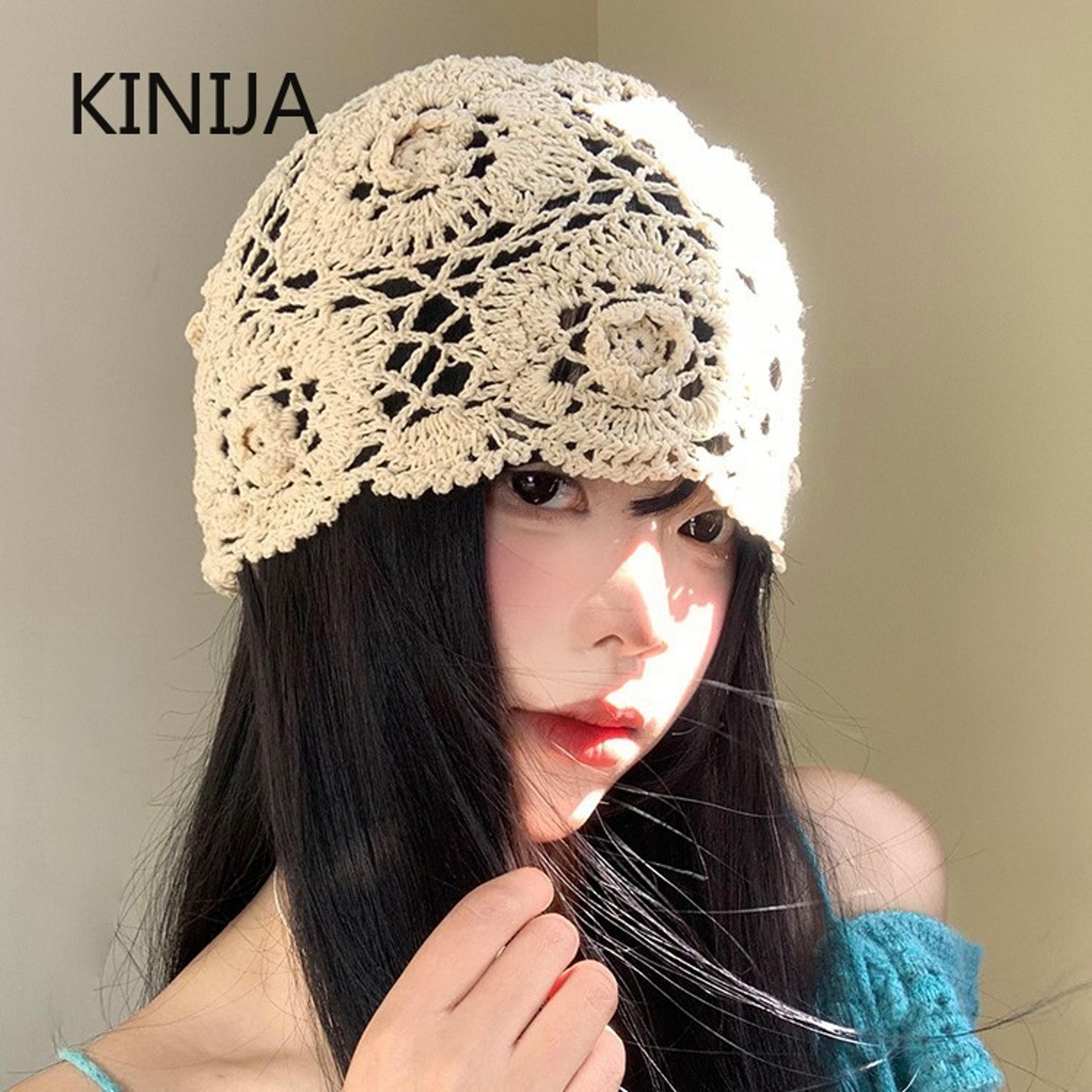 Handmade Crochet Flower Beanie  Artistic Boho Summer Knit Cap 3