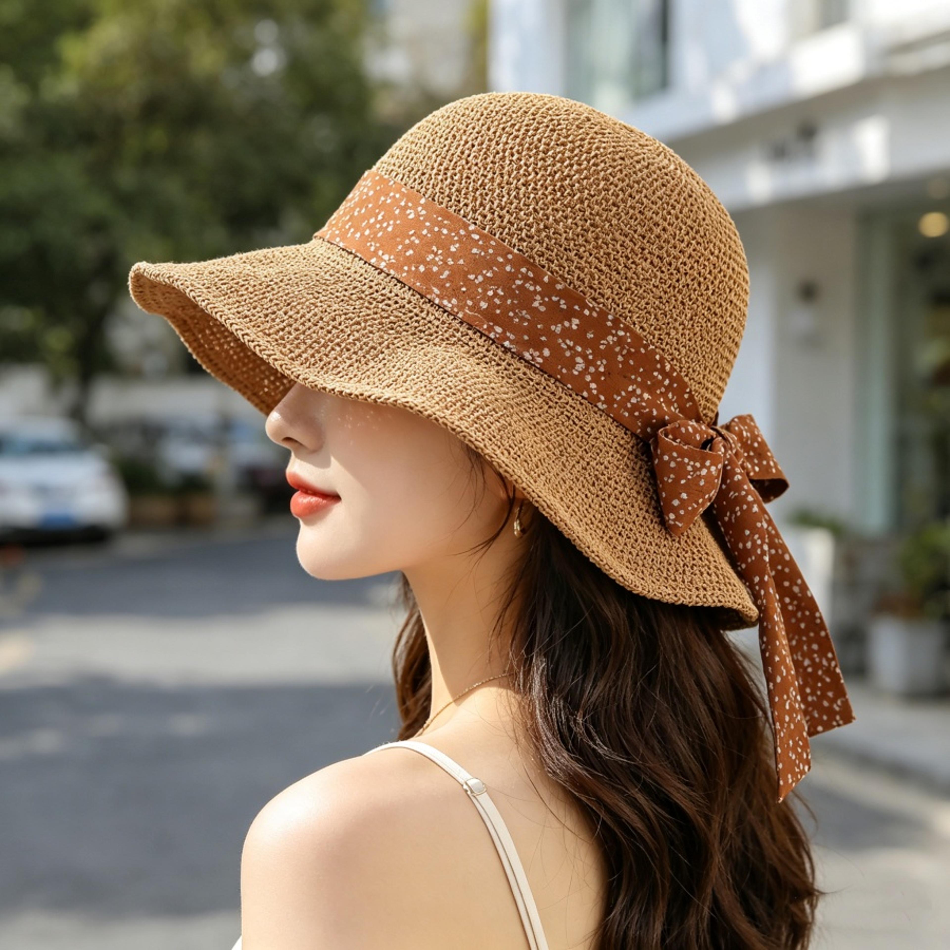 elegant floral ribbon straw hat: foldable uv protection sun hat for beach vacations and summer travel