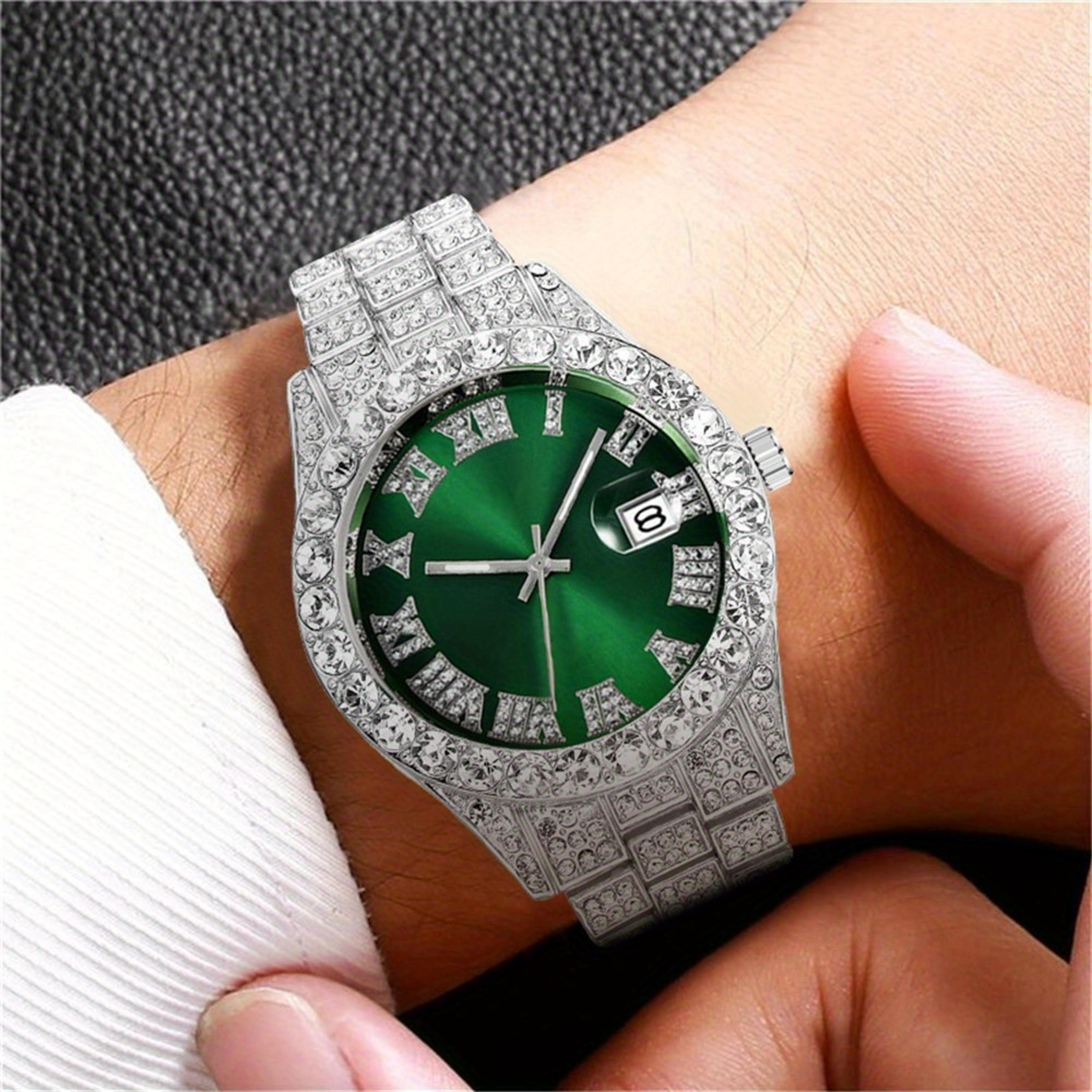 Iced Out Hip Hop Watch For Men Oversized Rhinestone Quartz Timepiece With Stainless Steel Band 5