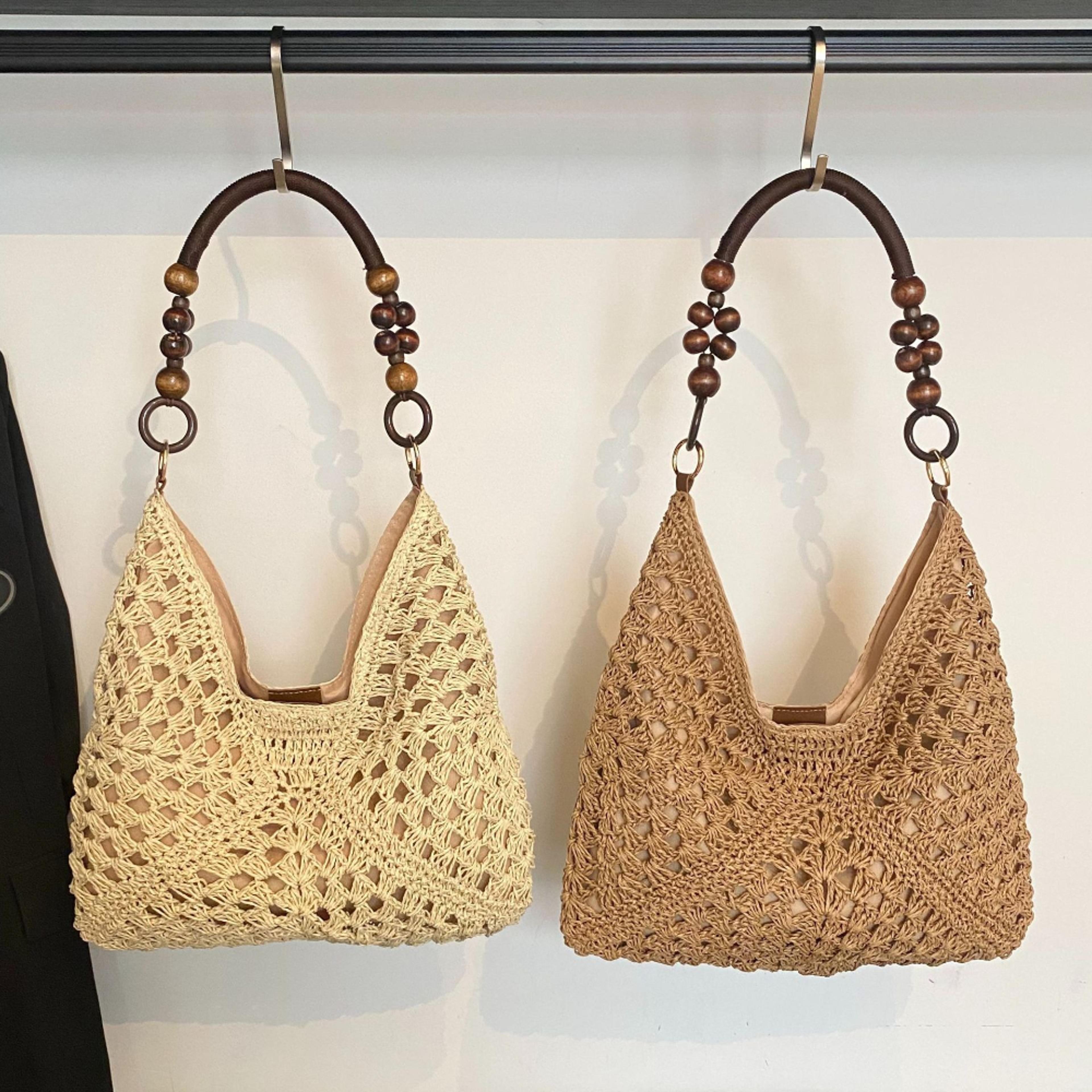 summer straw tote bag for women: large capacity woven beach bag and commute shoulder bag