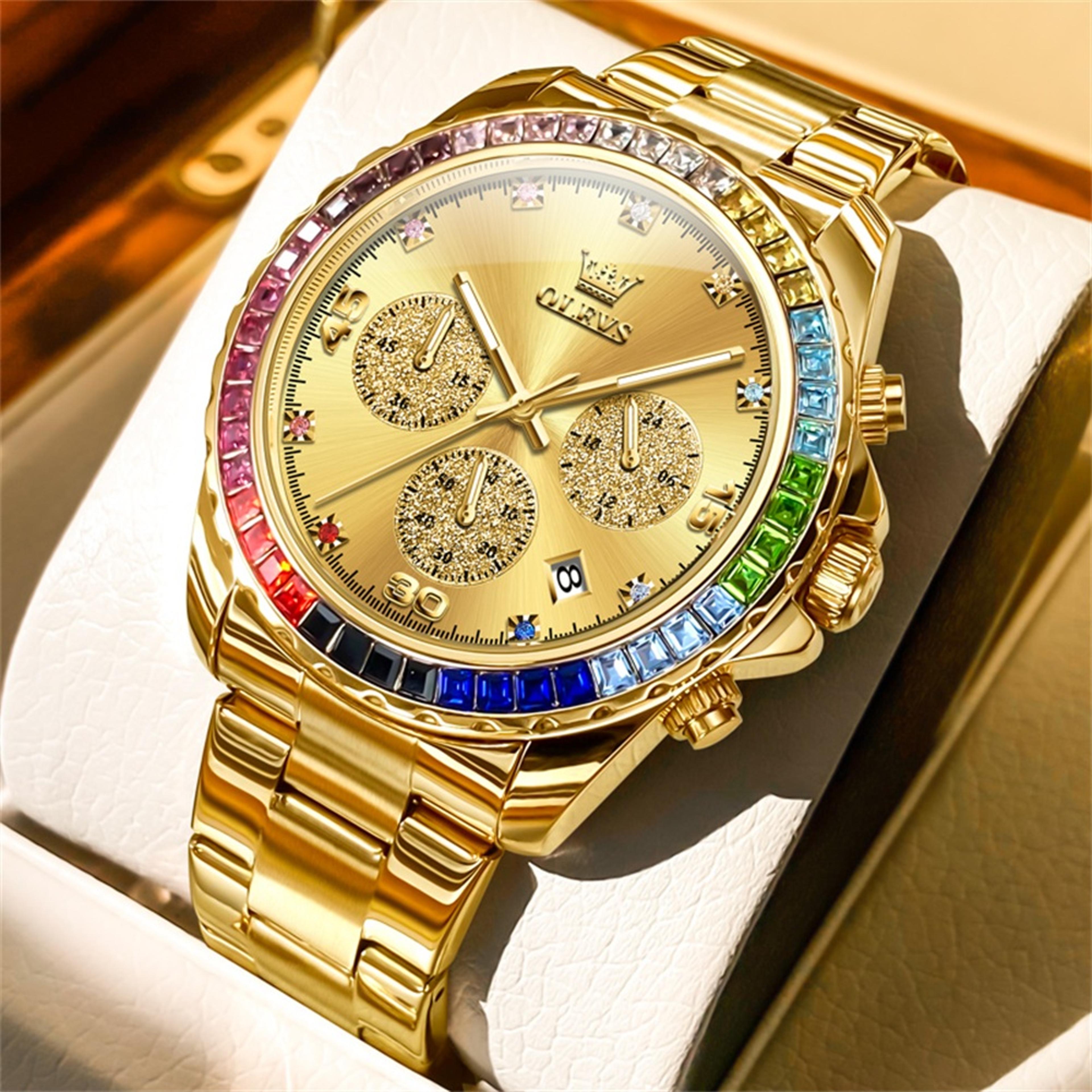 OLEVS Rainbow Gemstone Bezel Quartz Watch 7