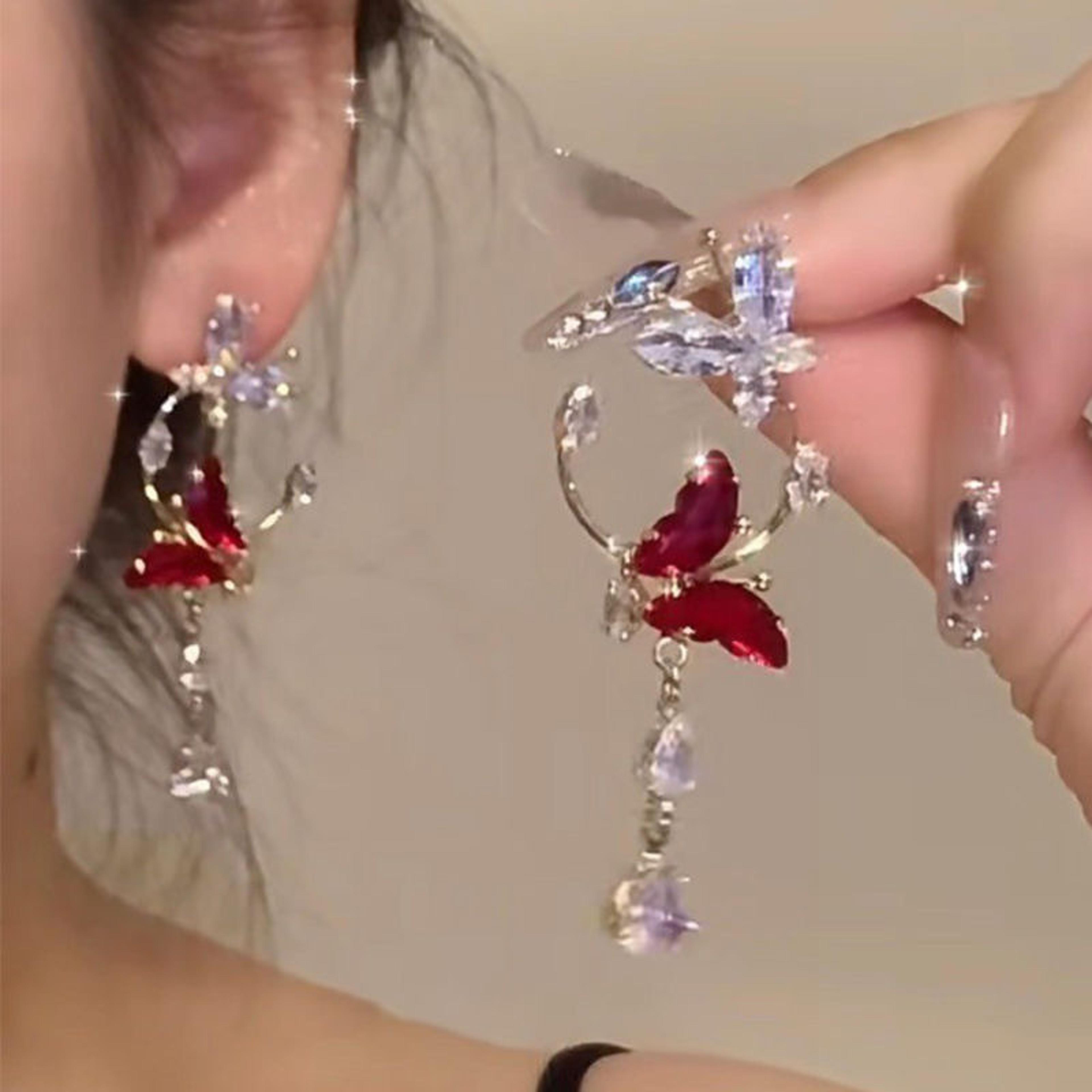 Red Zircon Butterfly Drop Earrings For Women 1