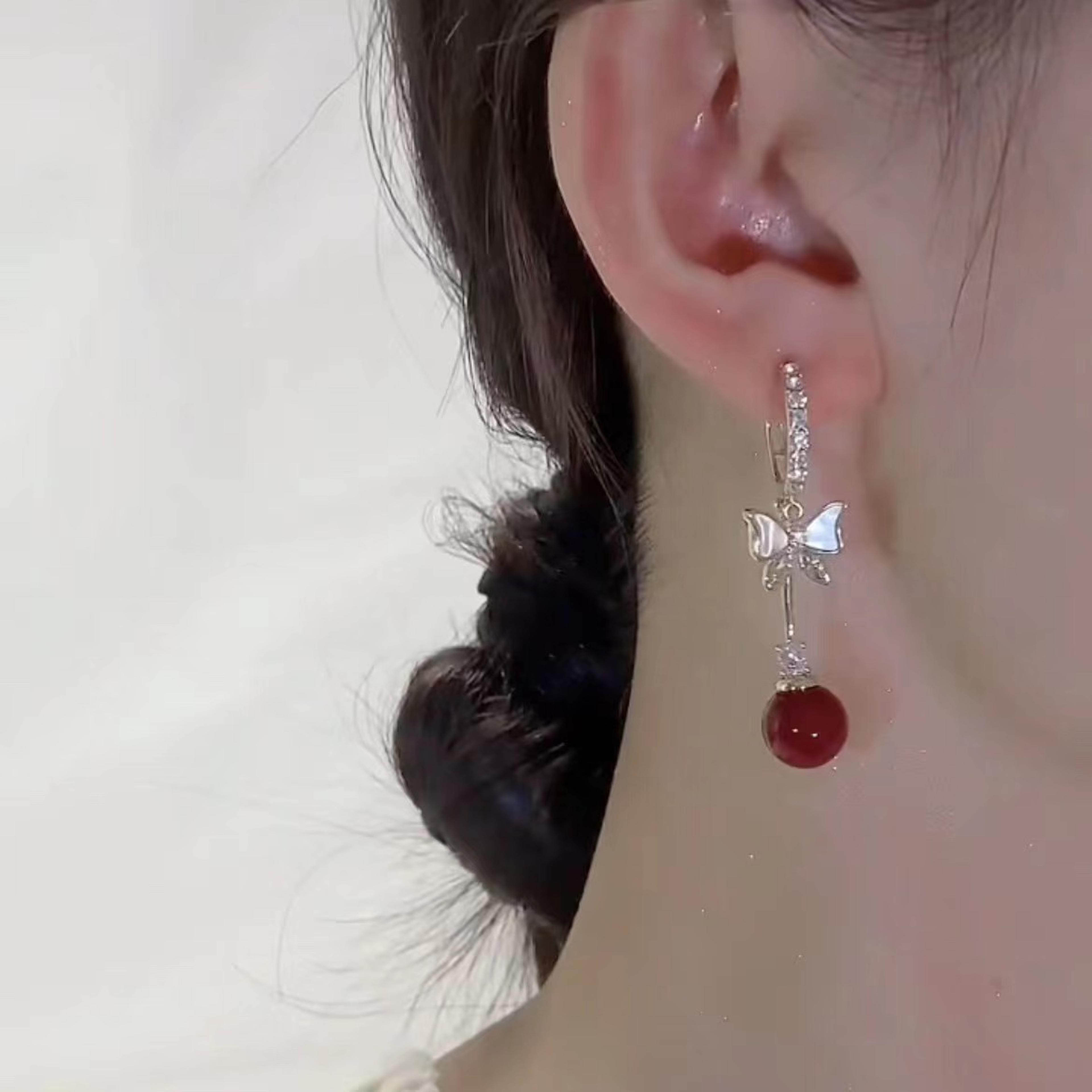 Red Zircon Butterfly Drop Earrings For Women 5