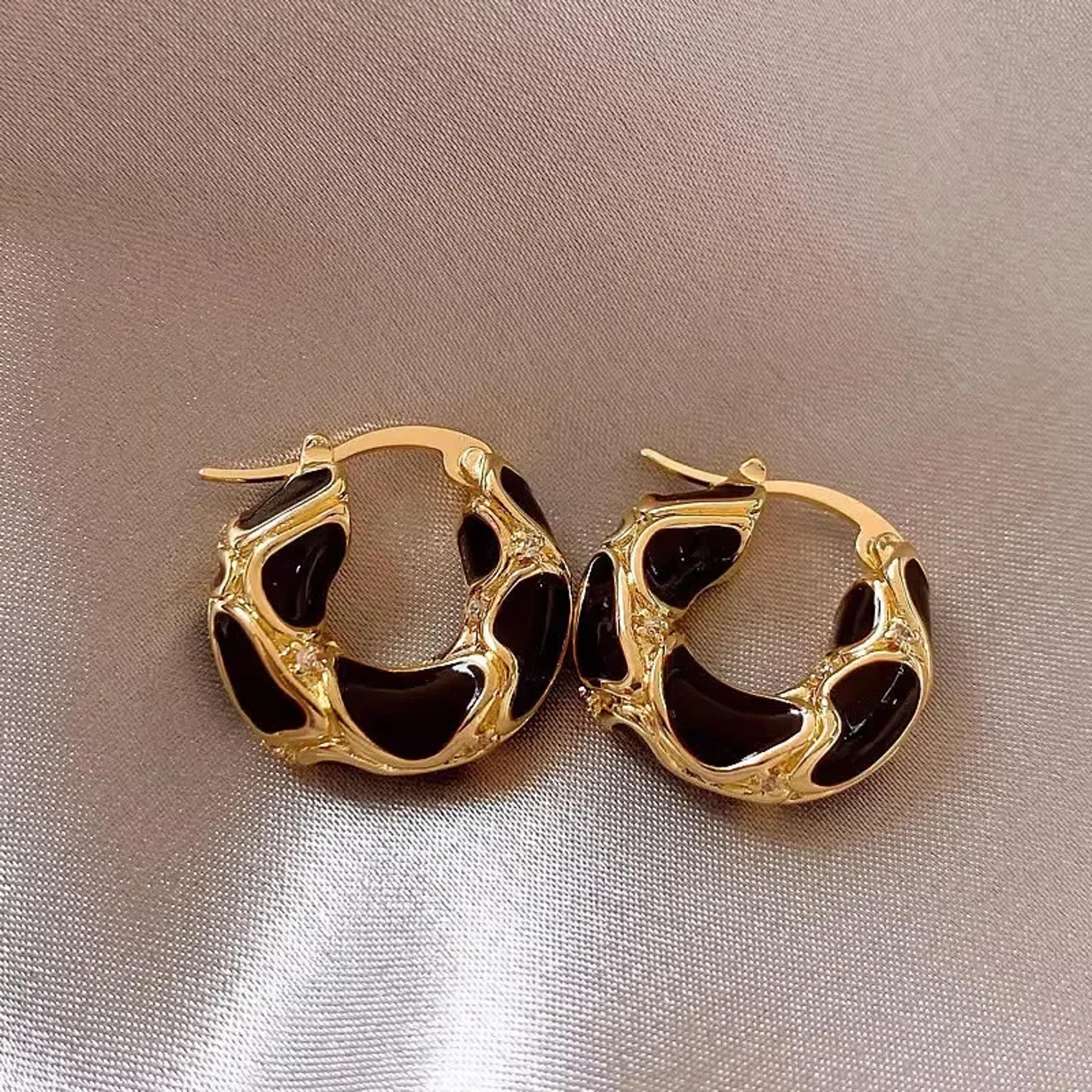 Gold Plated Enamel Small Hoop Earrings 4