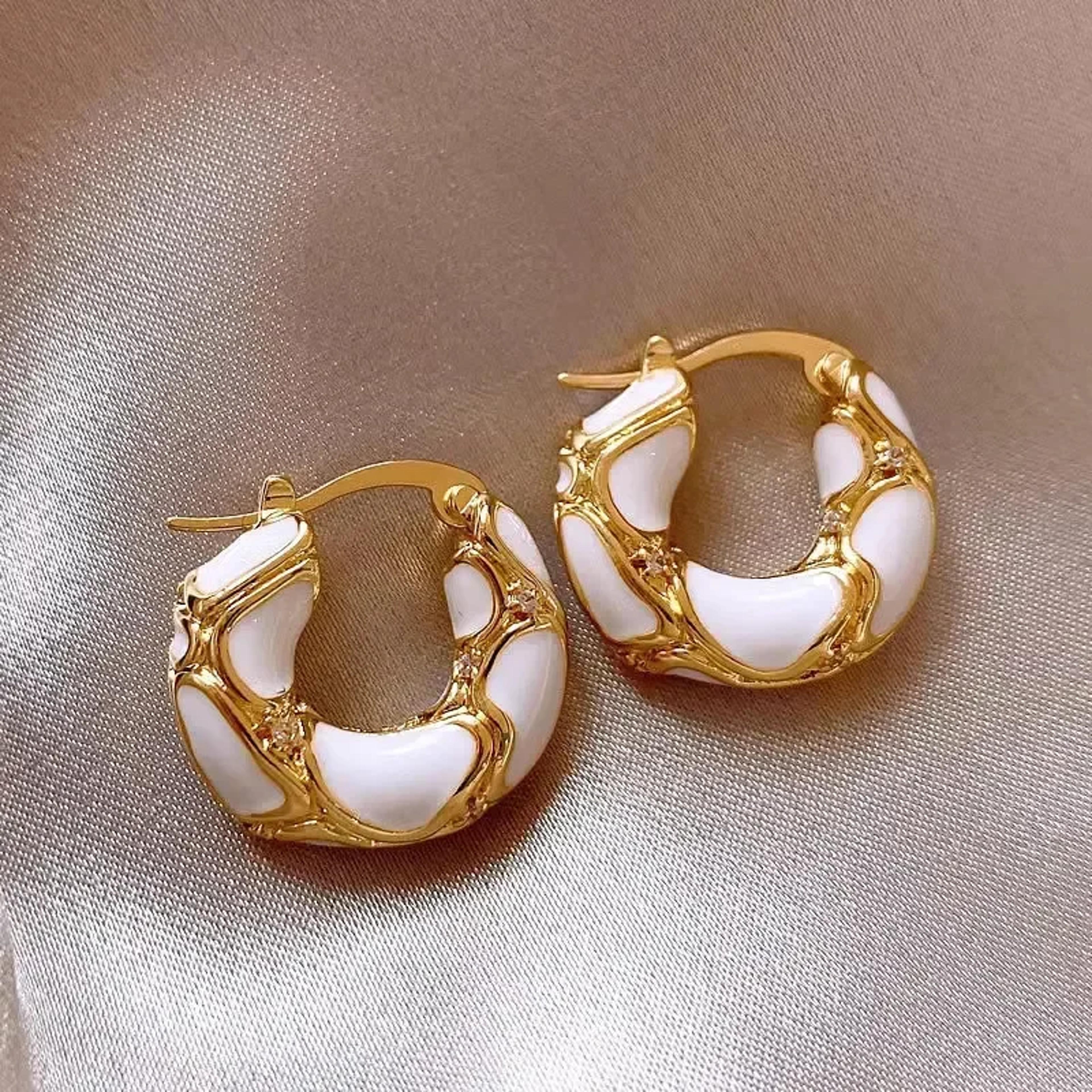 Gold Plated Enamel Small Hoop Earrings 6
