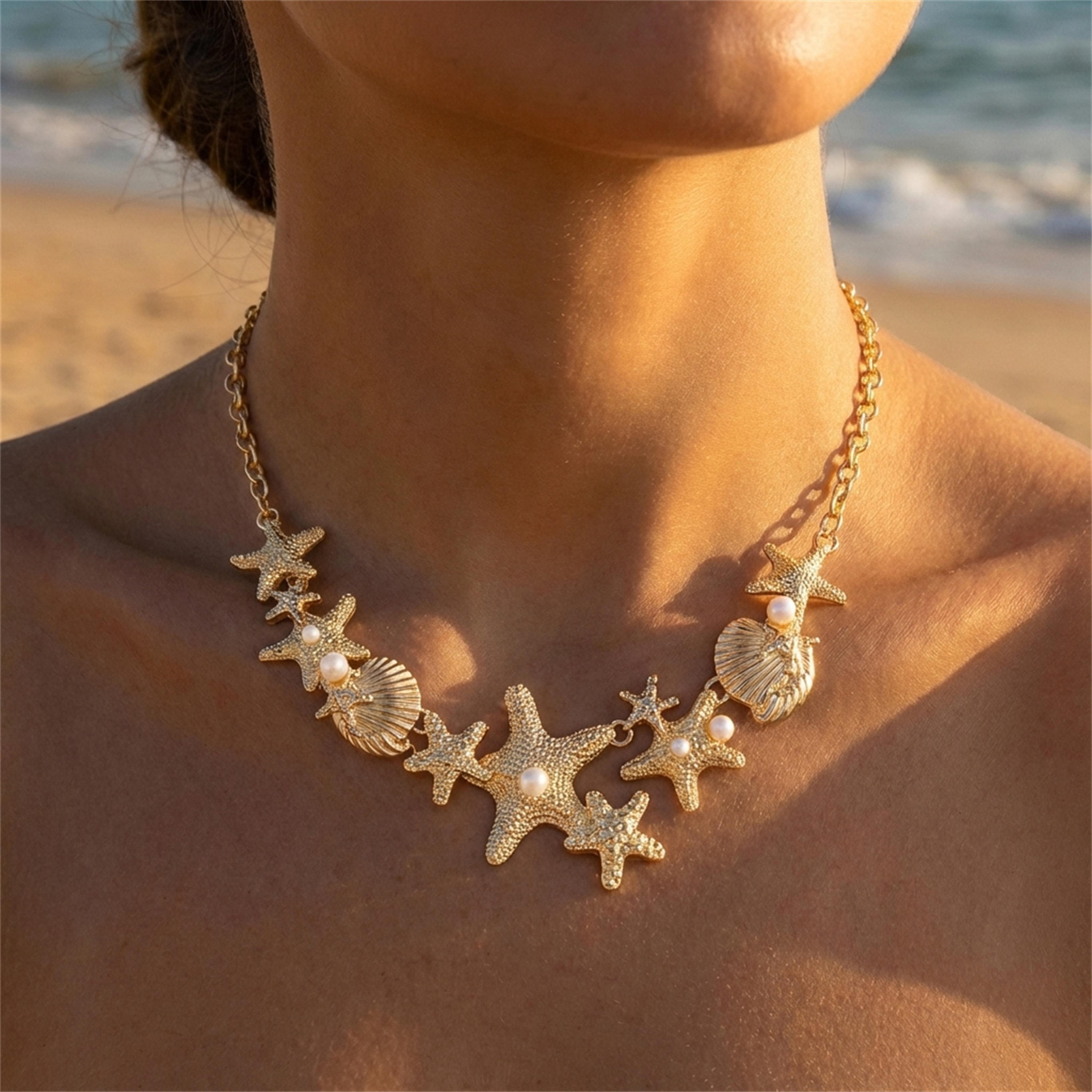 starfish shell imitation pearl necklace for beach vacation and daily wear