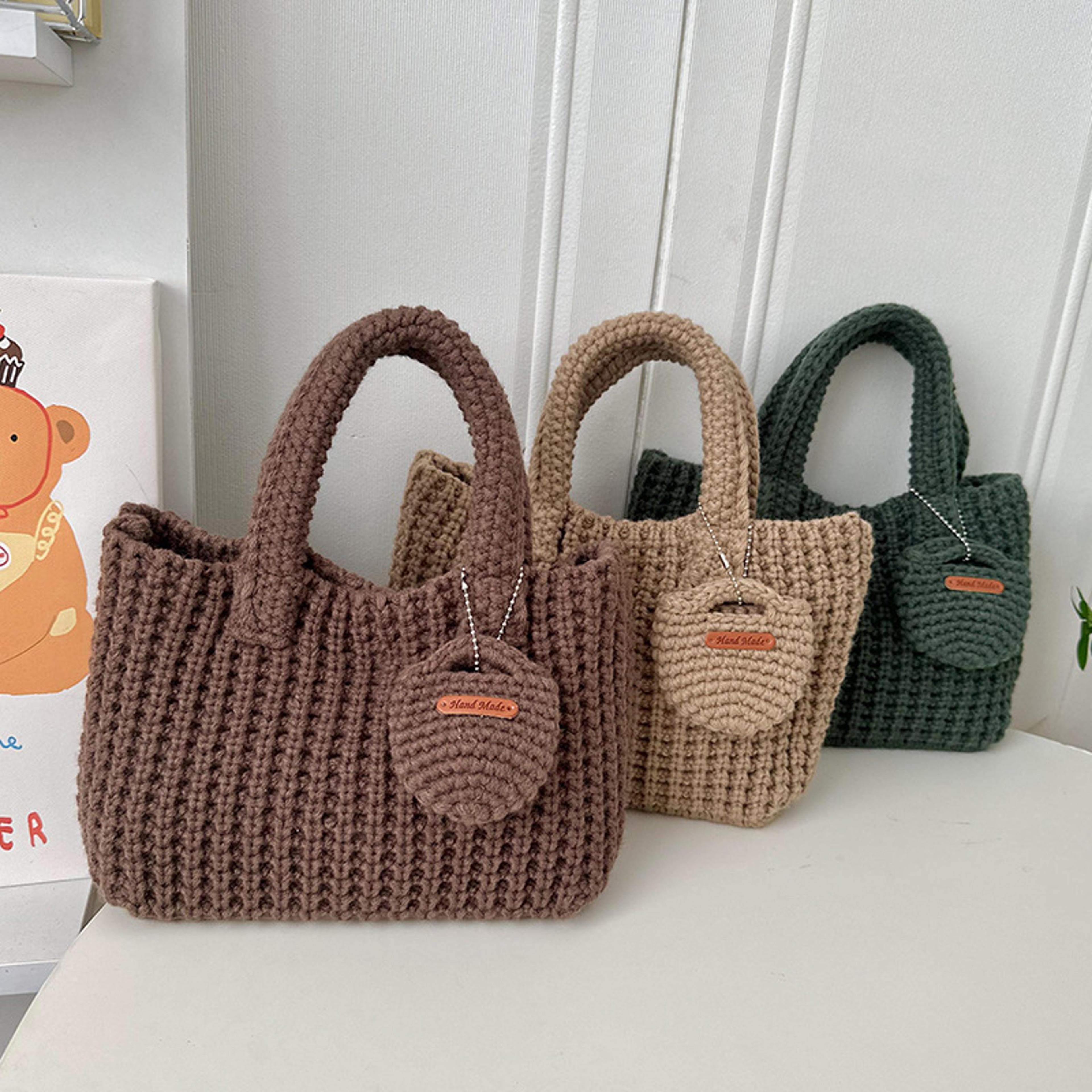 Handmade Crochet Bag Solid Color Woolen Handbag For Mobile Phone 1