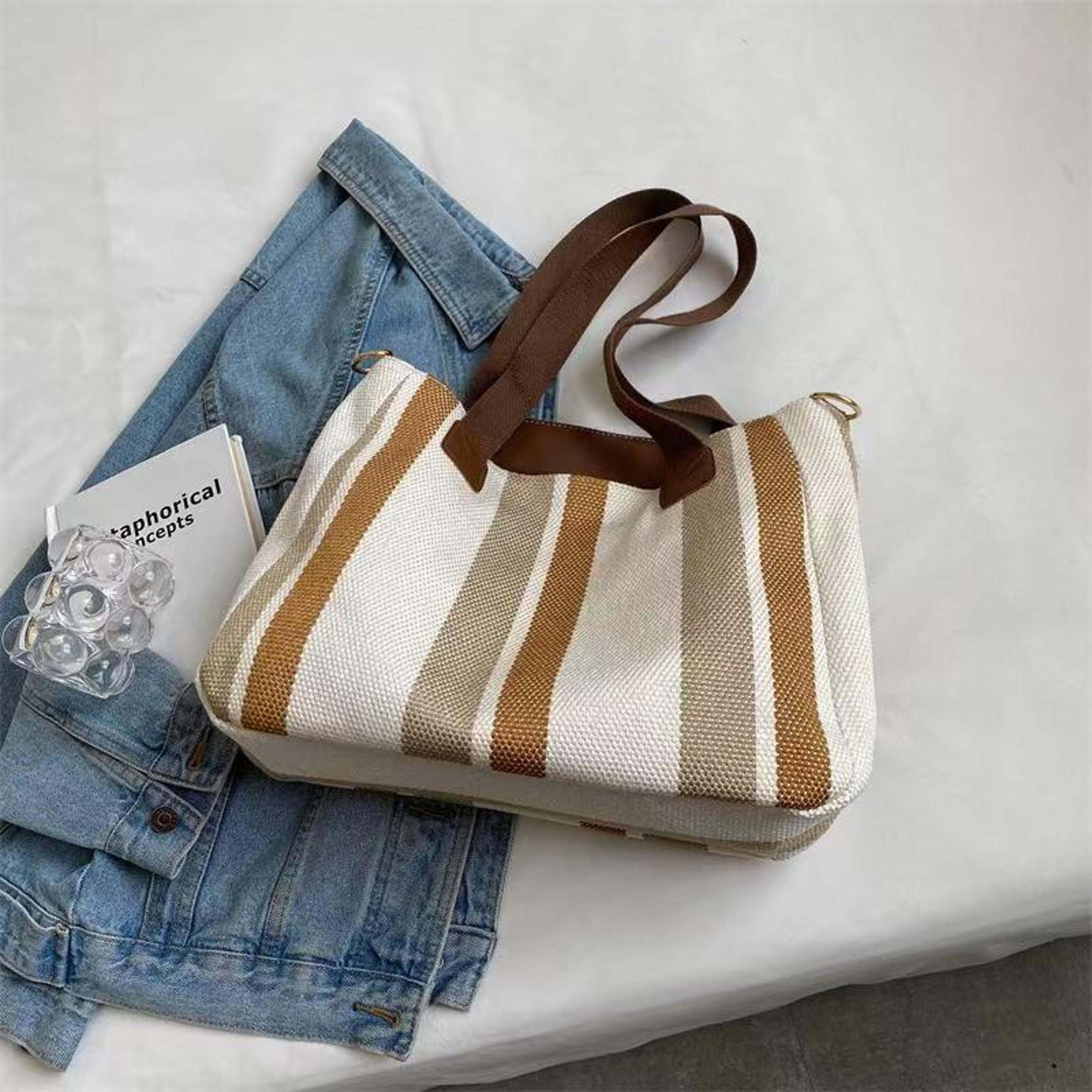 Striped Crossbody Tote Bag 5