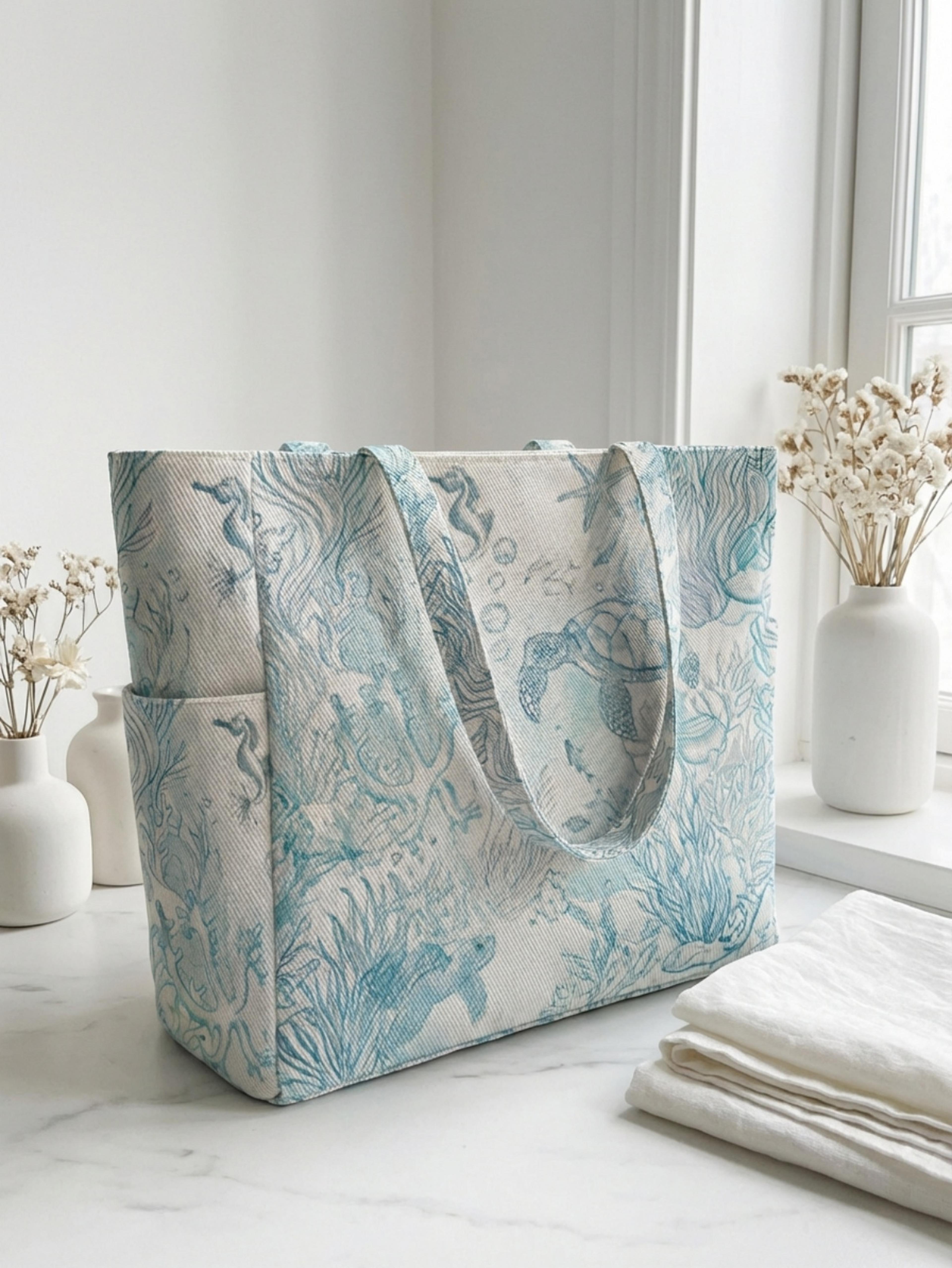 marine life canvas tote bag
