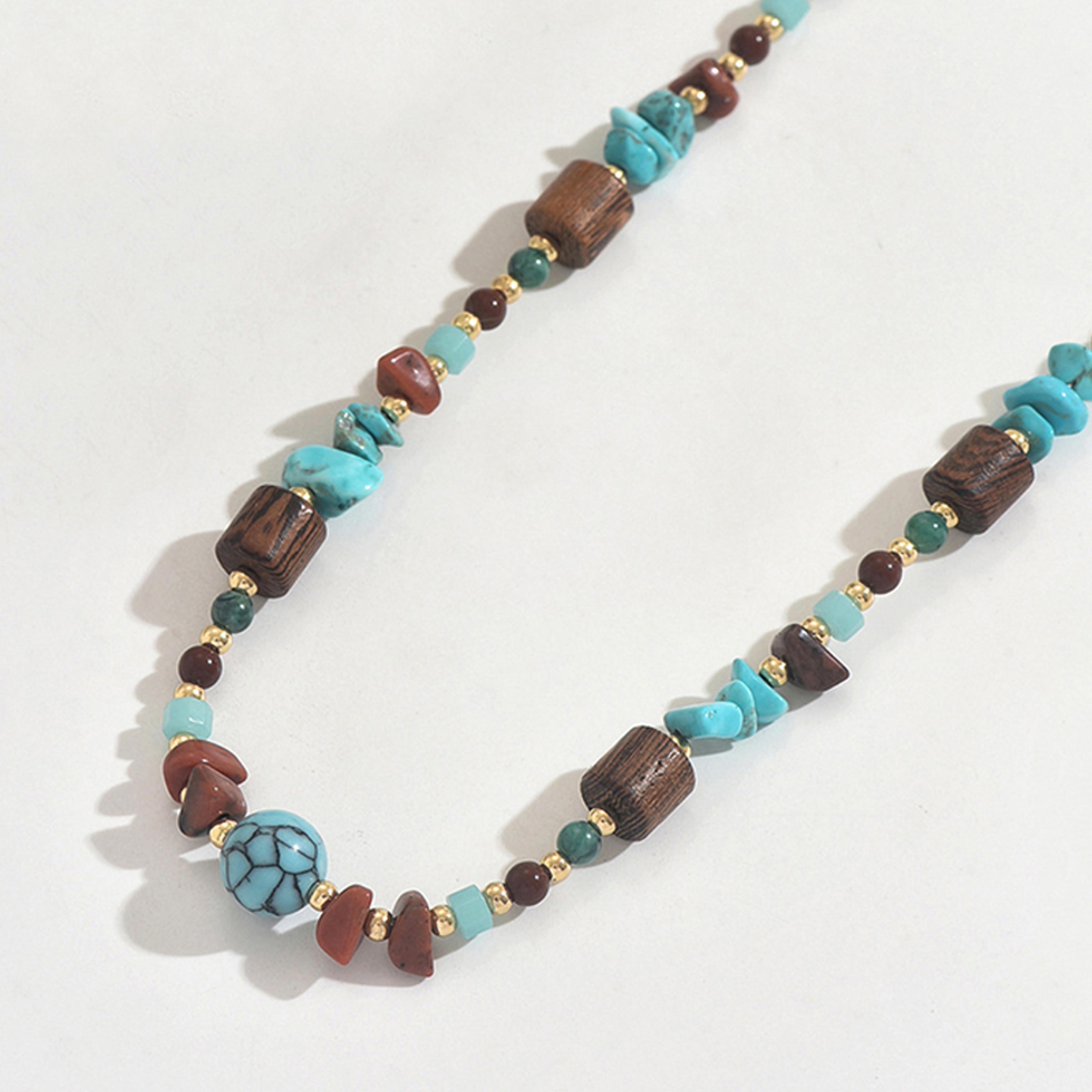 Boho Wooden Statement Necklace With SemiPrecious Stones 2