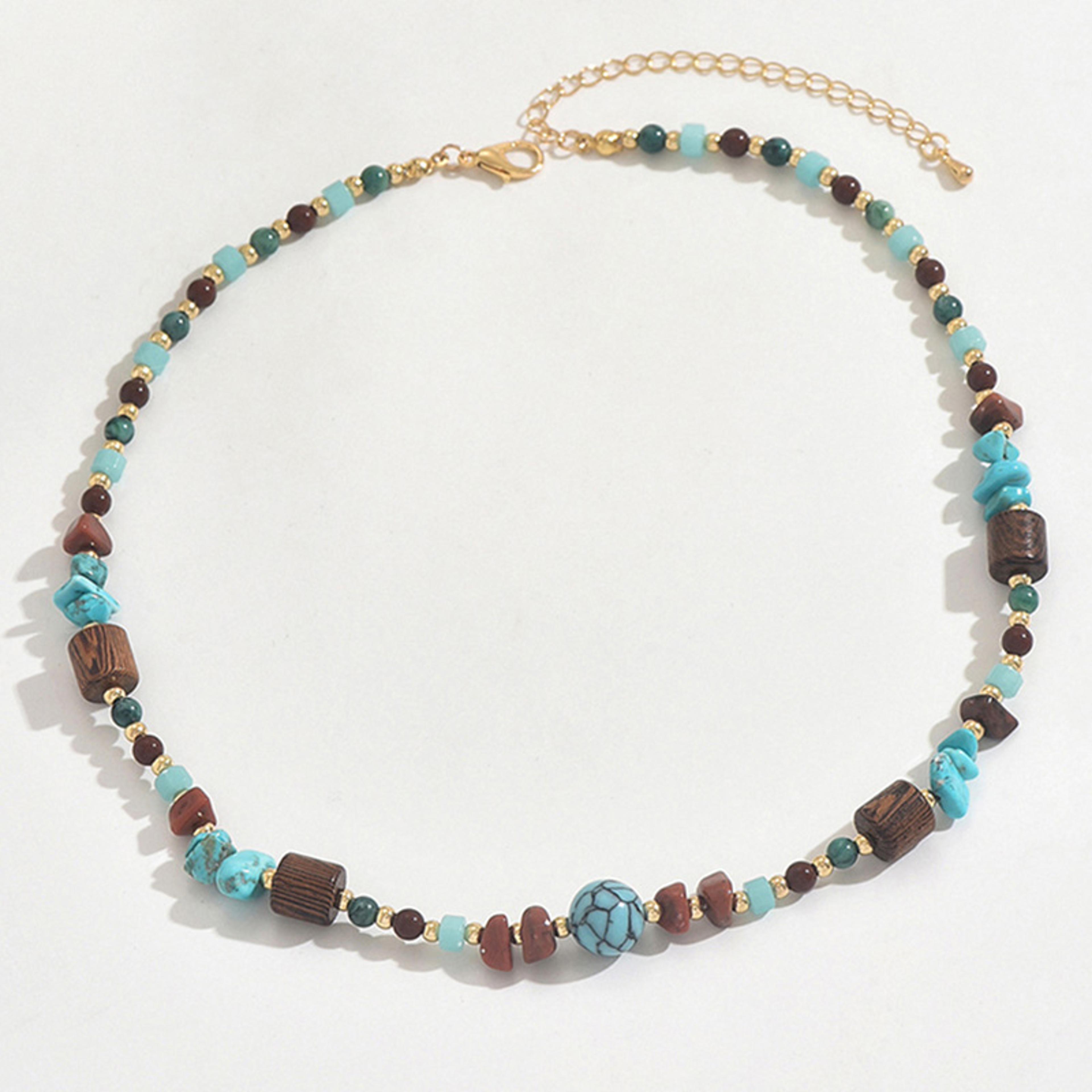 Boho Wooden Statement Necklace With SemiPrecious Stones 5