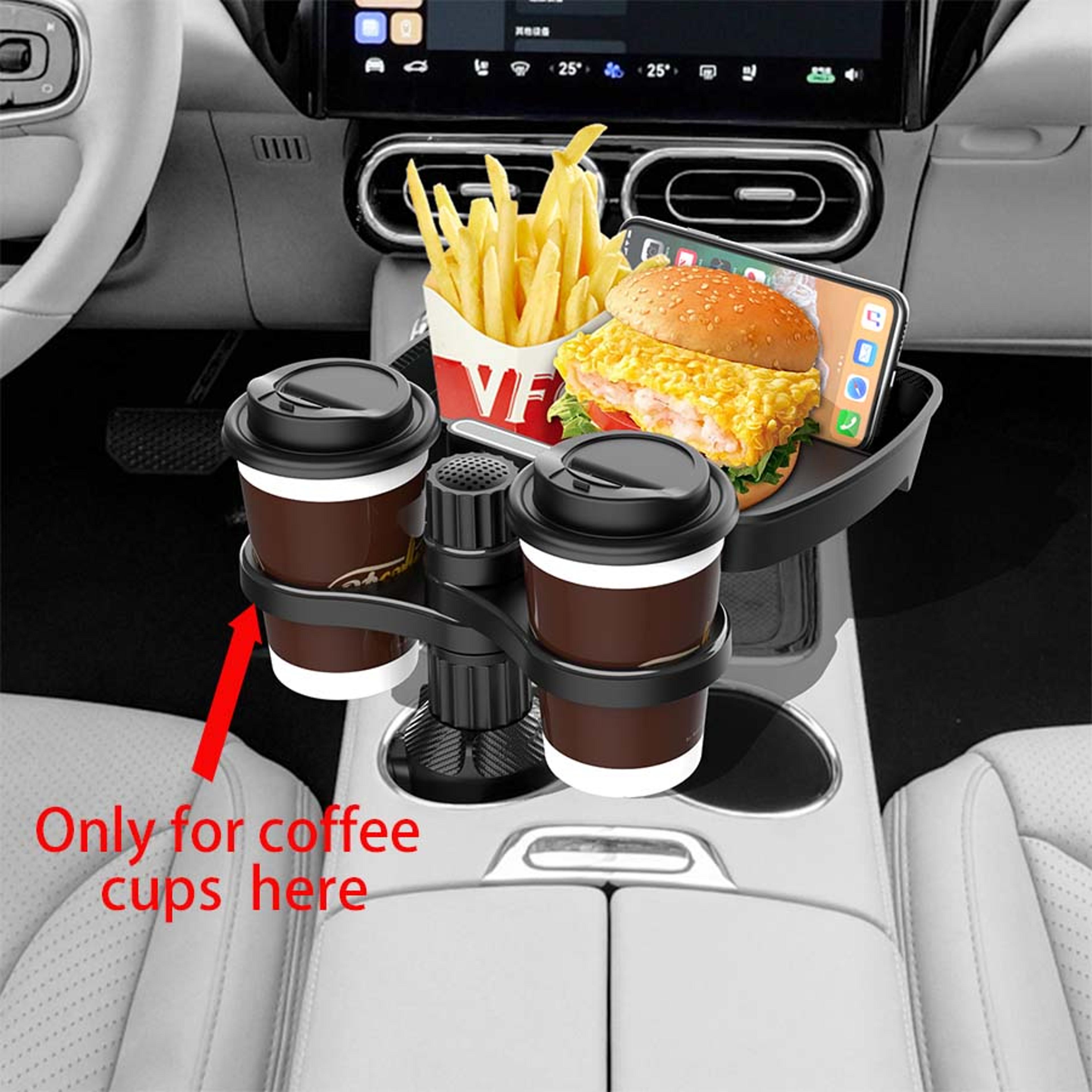 Adjustable Dual Cup Holder Expander For Rotating Multifunctional Car Seat Tray Drink Holder 5