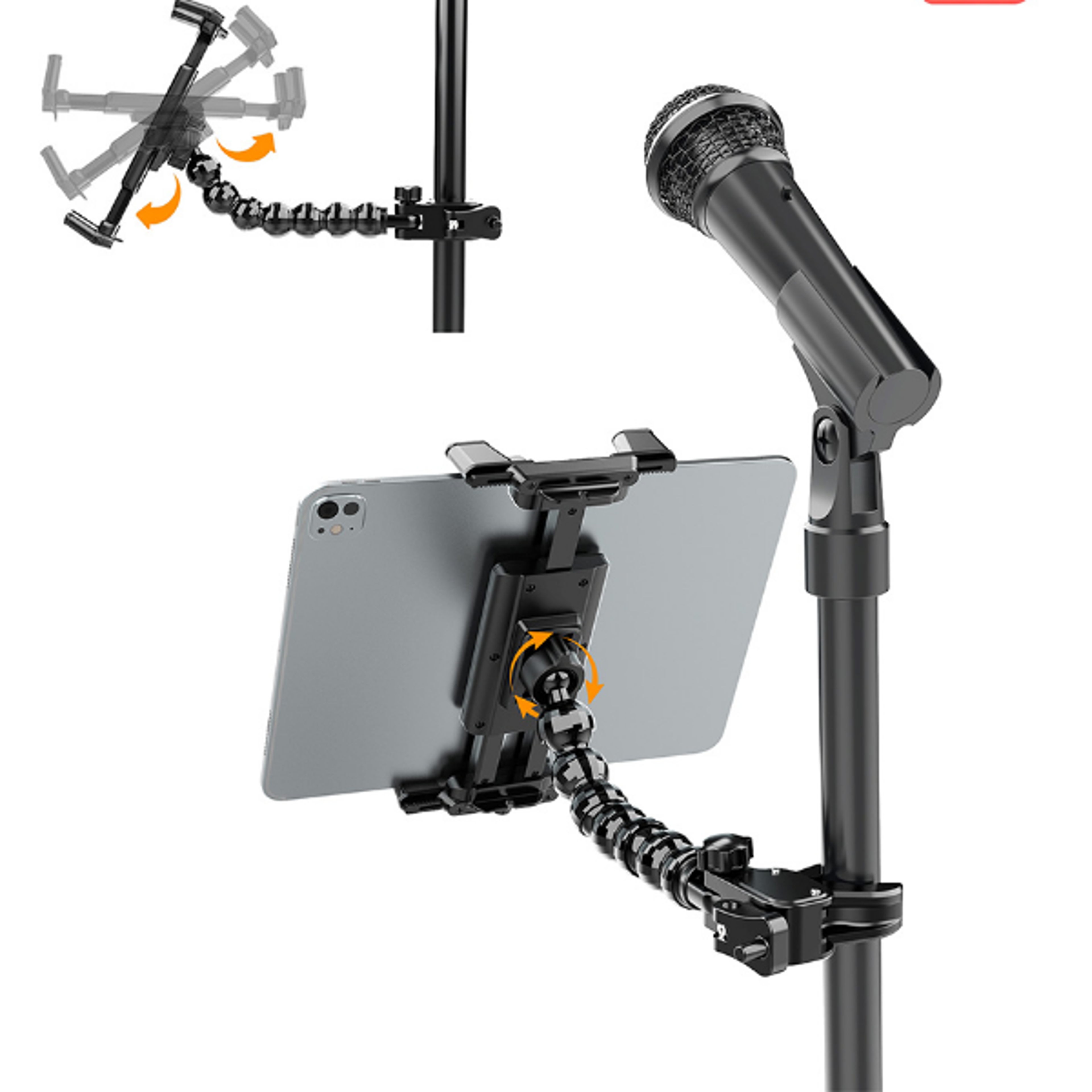 Flexible microphone music stand and tablet stand compatible with all 47inch to 15inch tablets a