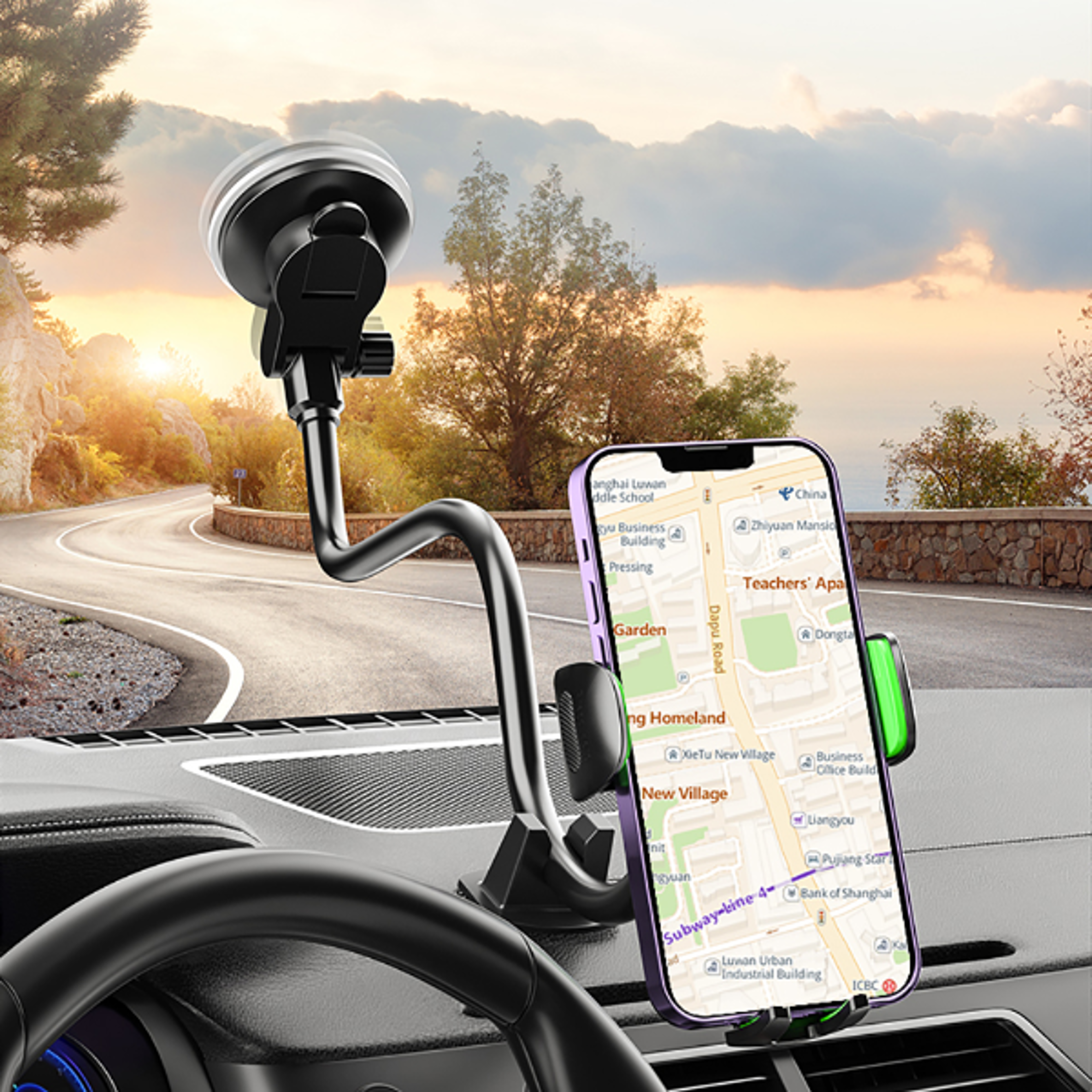 suction cup phone mount for car, windshield dashboard cell phone holder for trucks