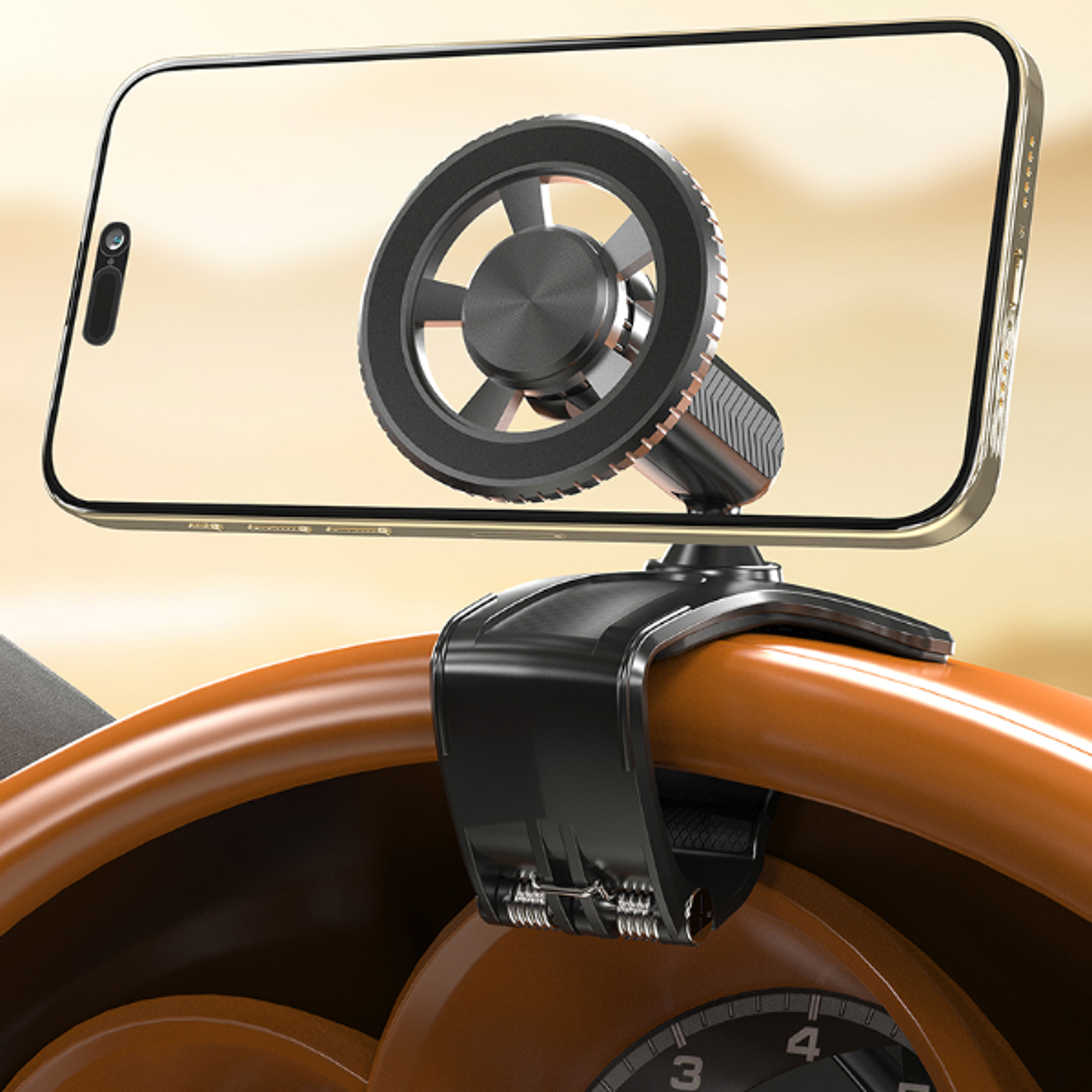 Magnetic 360 Degree Rotation Dashboard Car Phone Holder Strong Compression Clamp Clip on Dashboar
