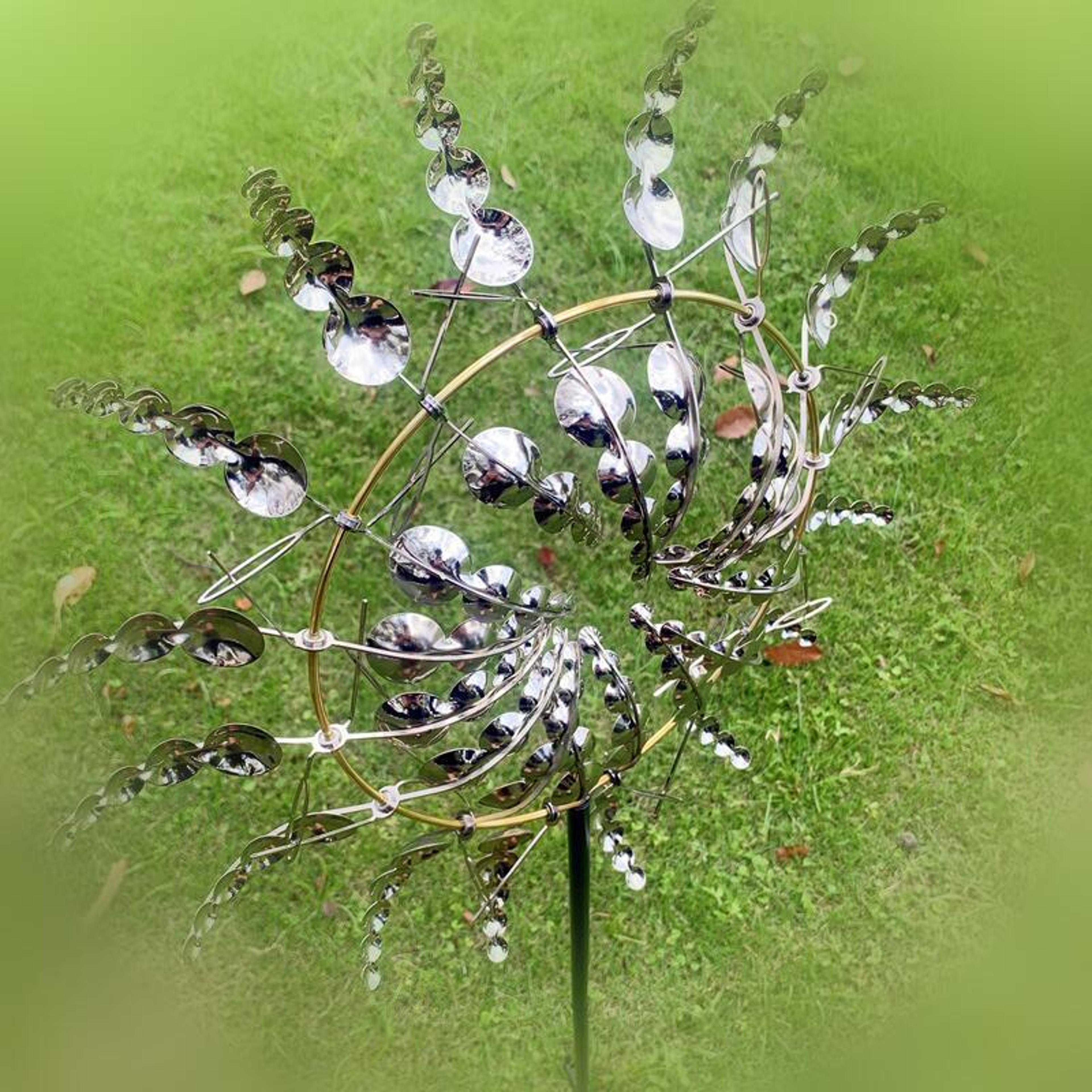 wind powered kinetic sculpture, unique and magical metal windmill, yard and garden decor toys
